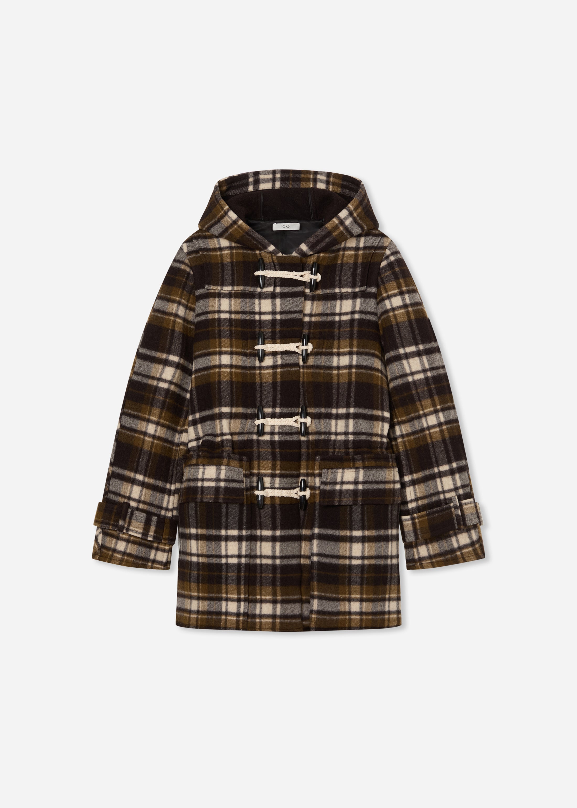 Checked Wool Duffle Coat - Brown Multi