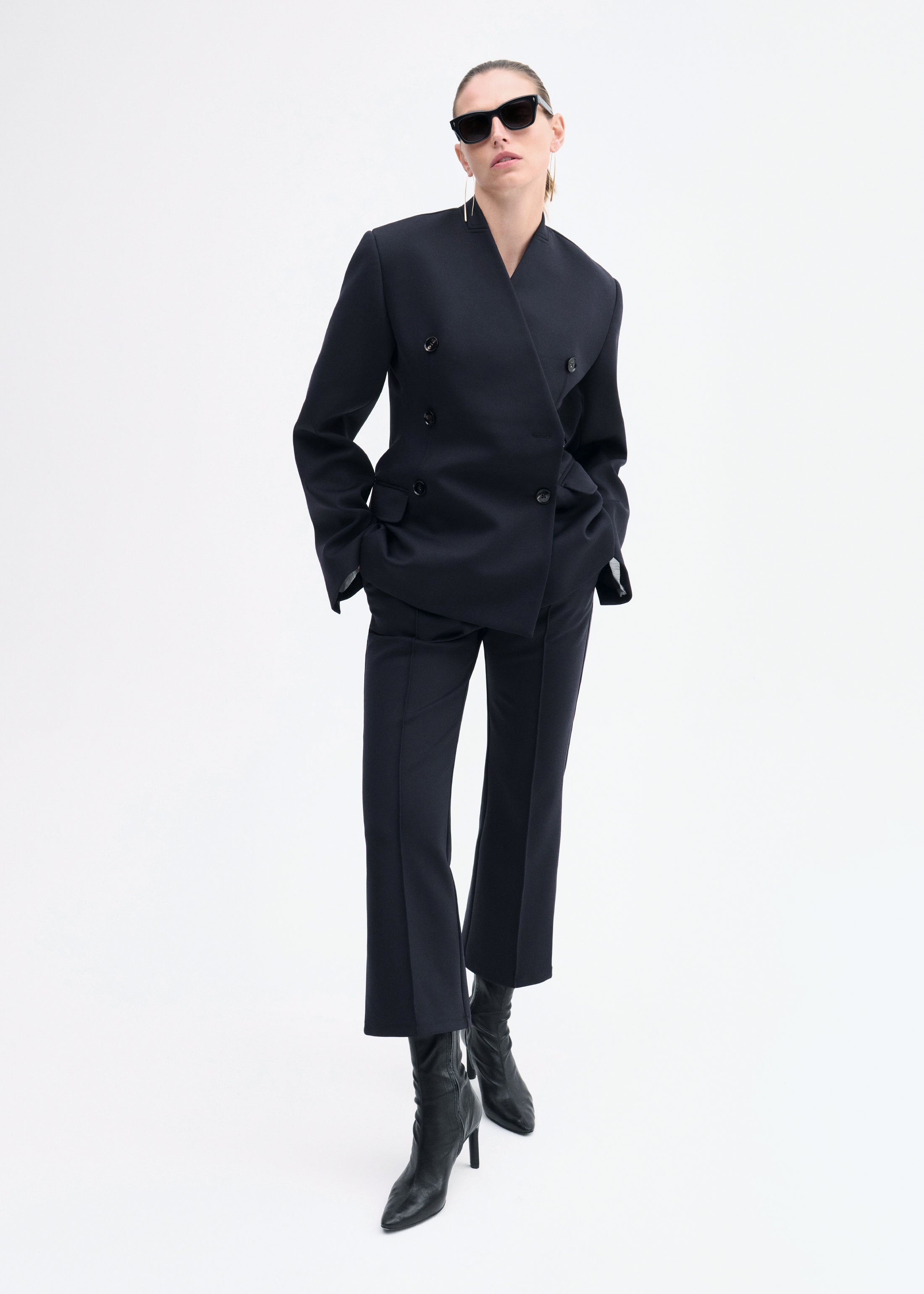 Sculptural Collarless Blazer in Scuba - Black