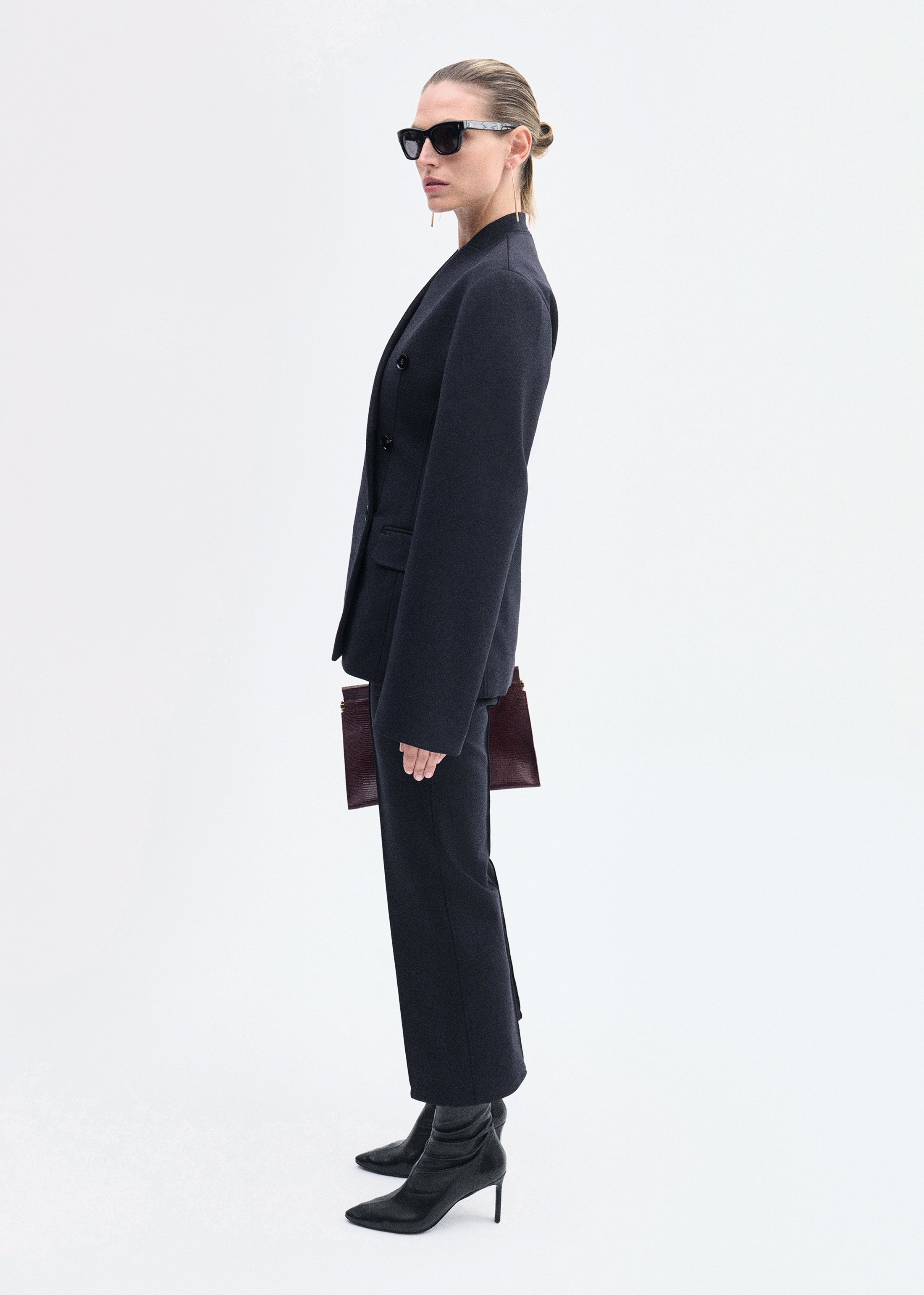 Sculptural Collarless Blazer in Scuba - Black
