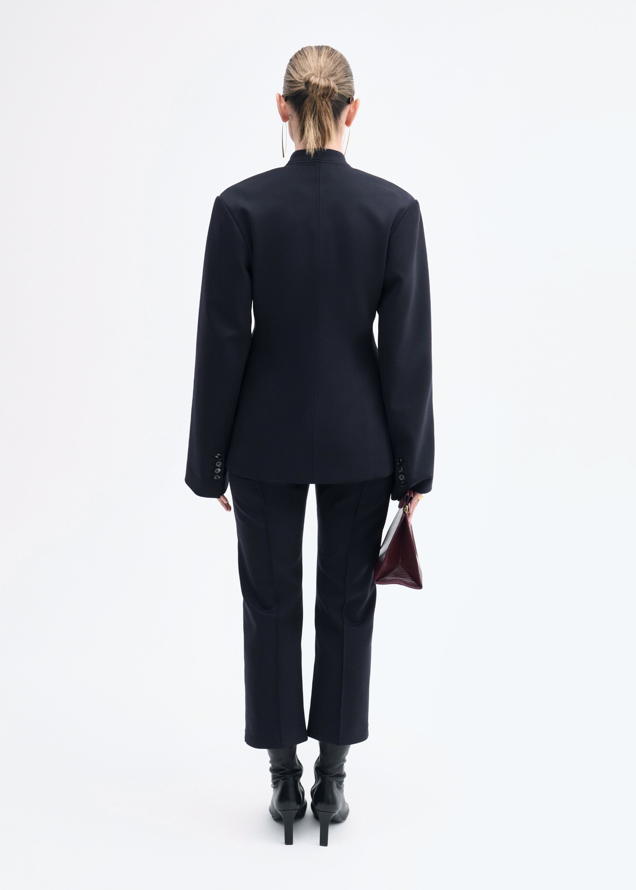 Sculptural Collarless Blazer in Scuba - Black