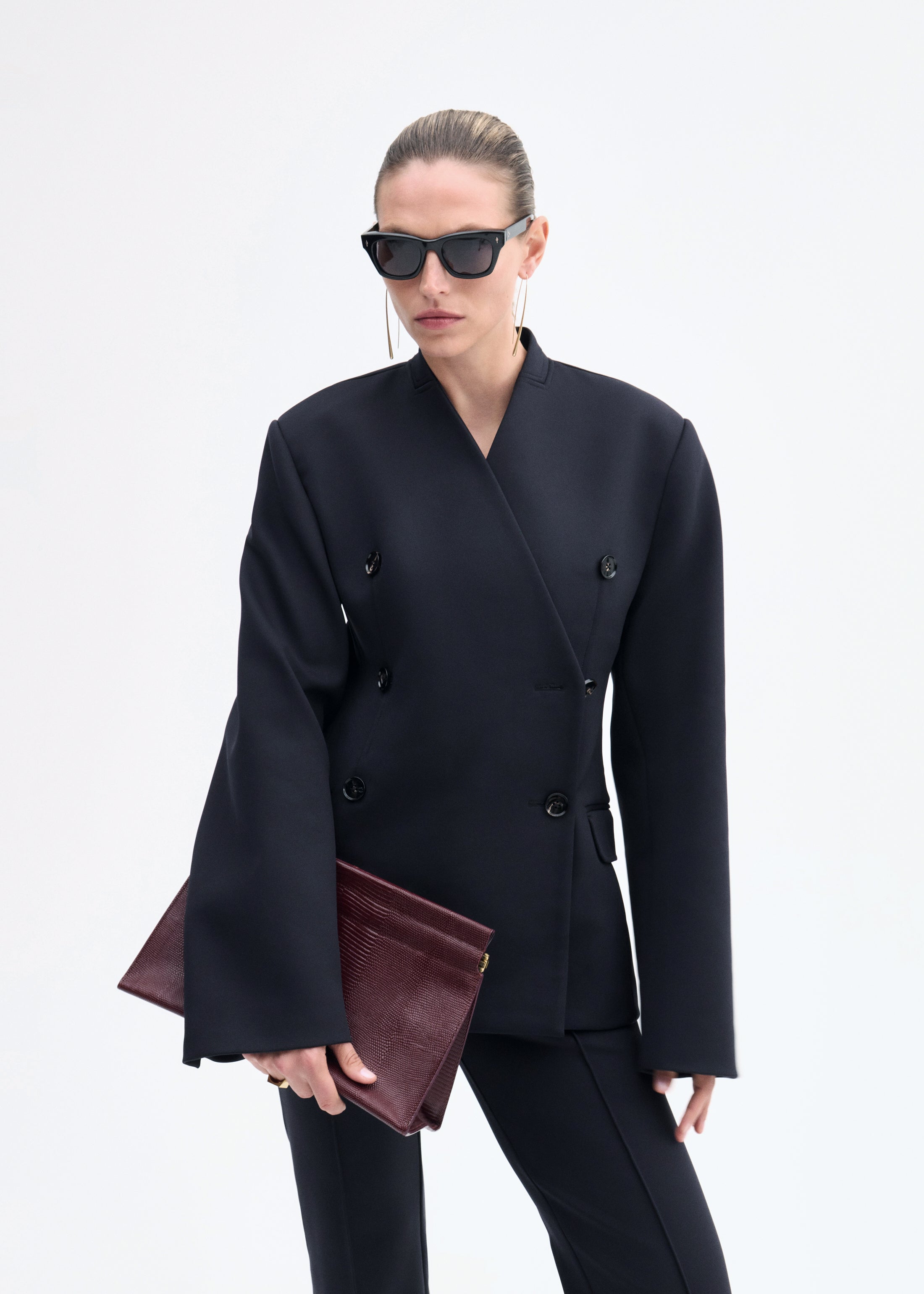Sculptural Collarless Blazer in Scuba - Black
