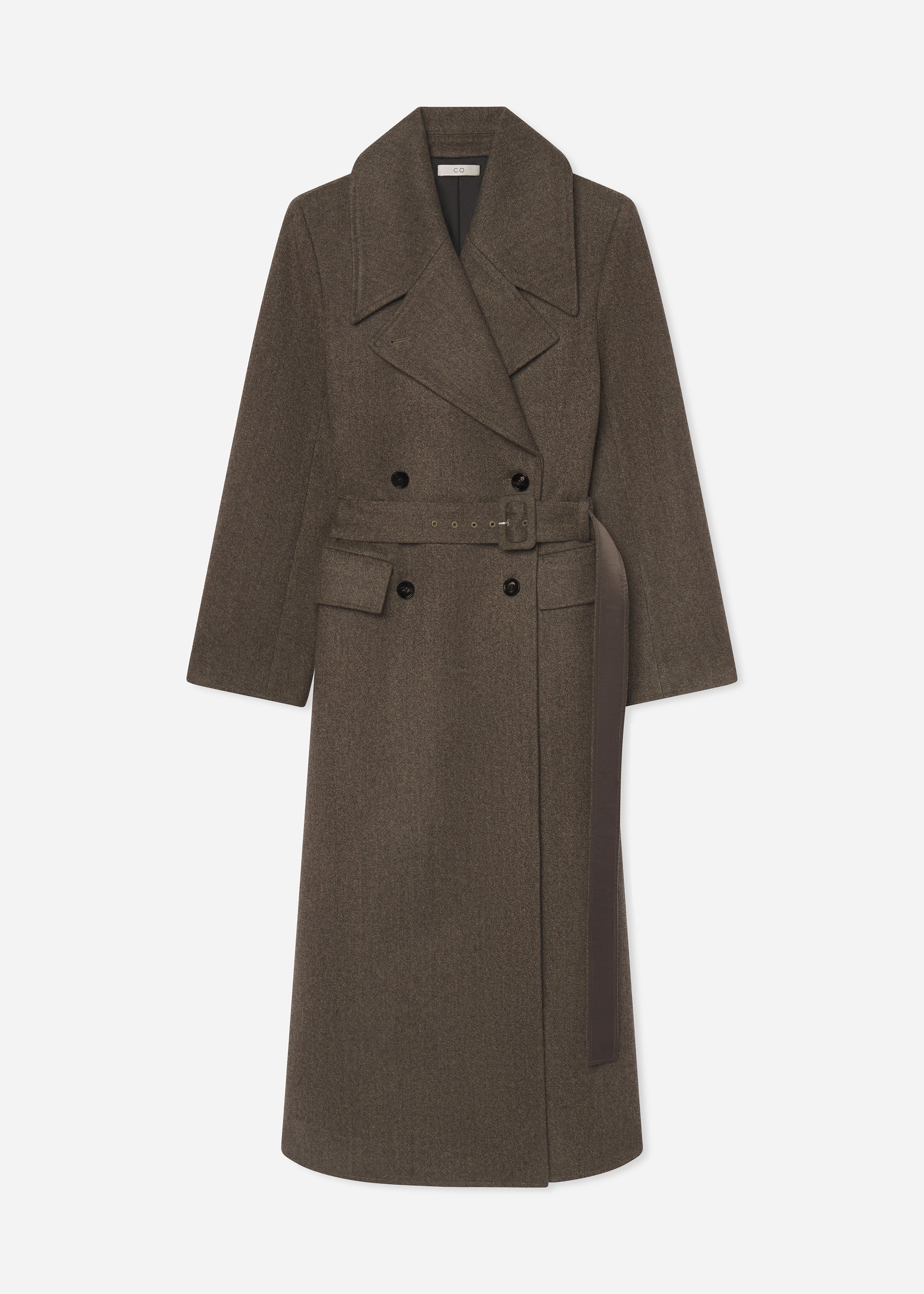 Belted Peacoat in Melange Wool - Green
