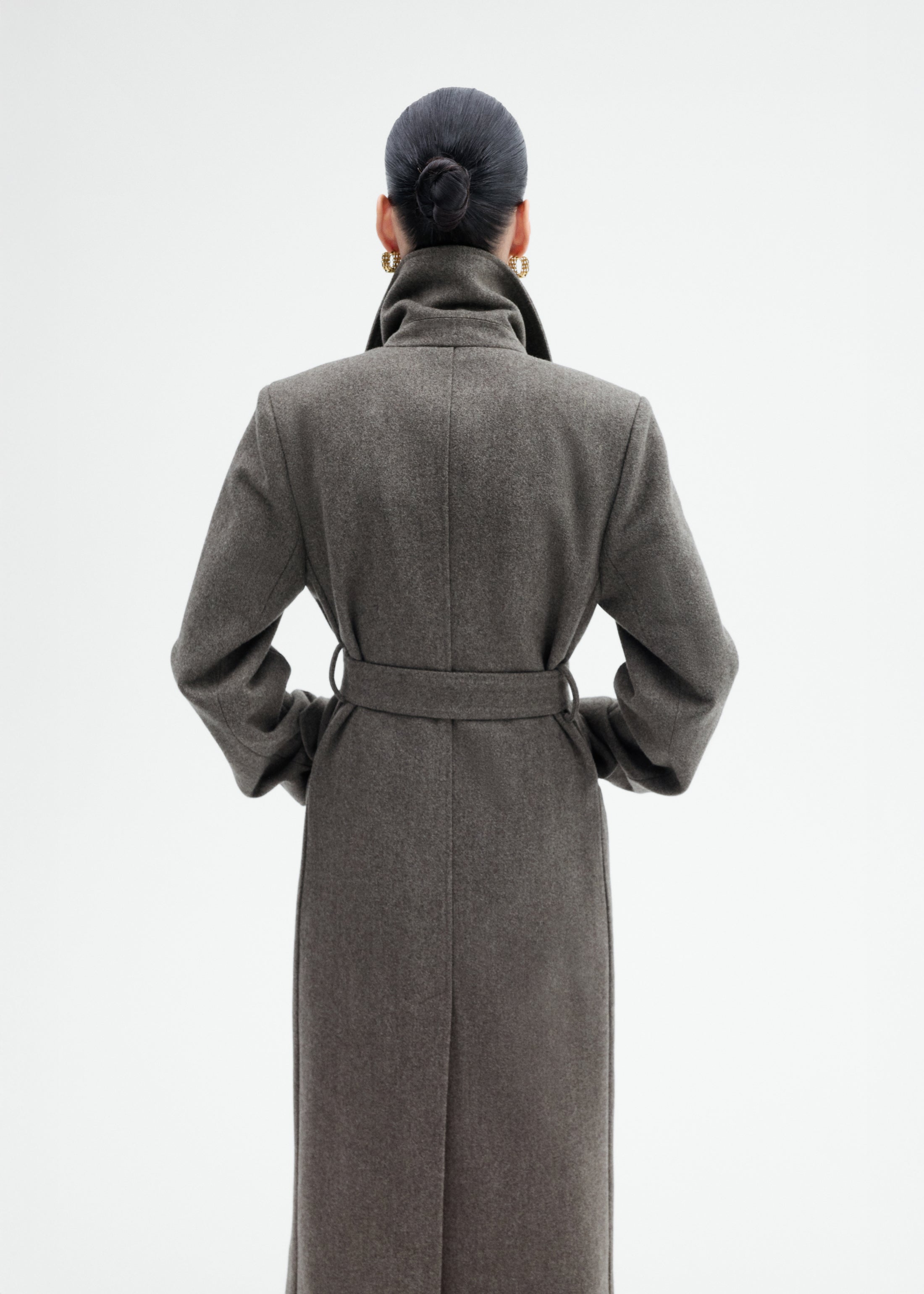 Belted Peacoat in Melange Wool - Green