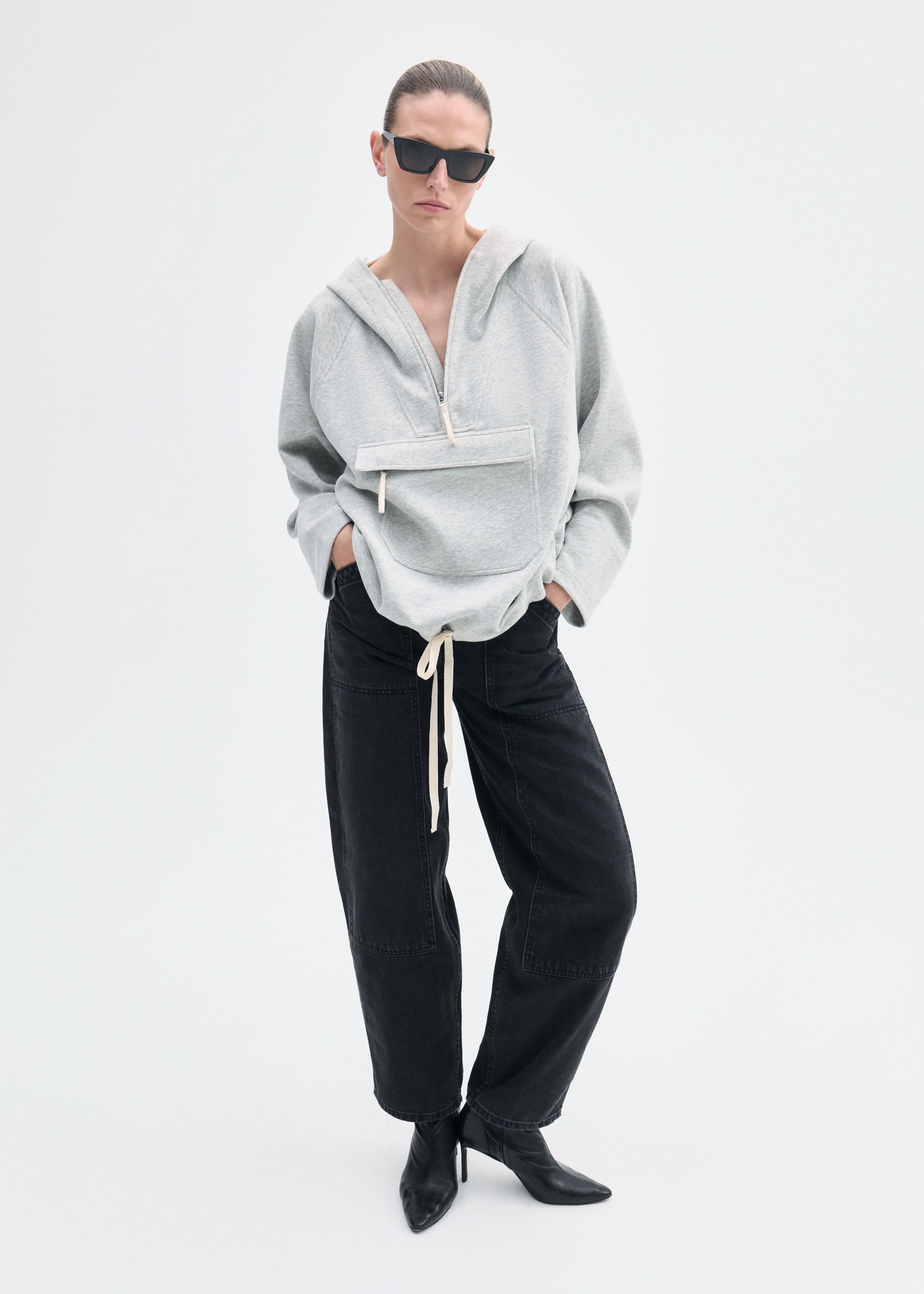 Hooded Pullover in Scuba Jersey - Heather Grey