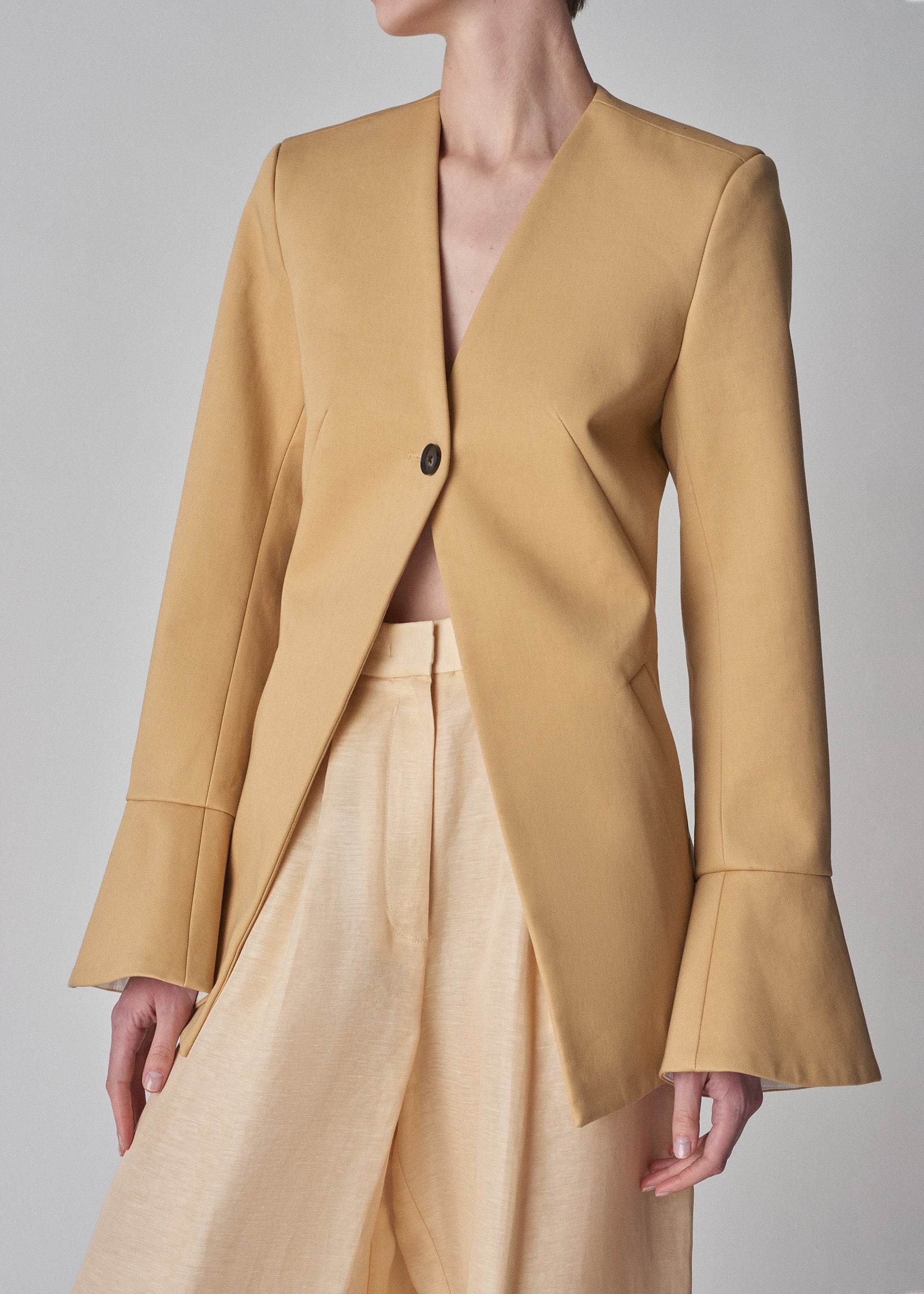 Peplum Cuff Jacket  in Cotton Twill - Butterscotch - CO Collections