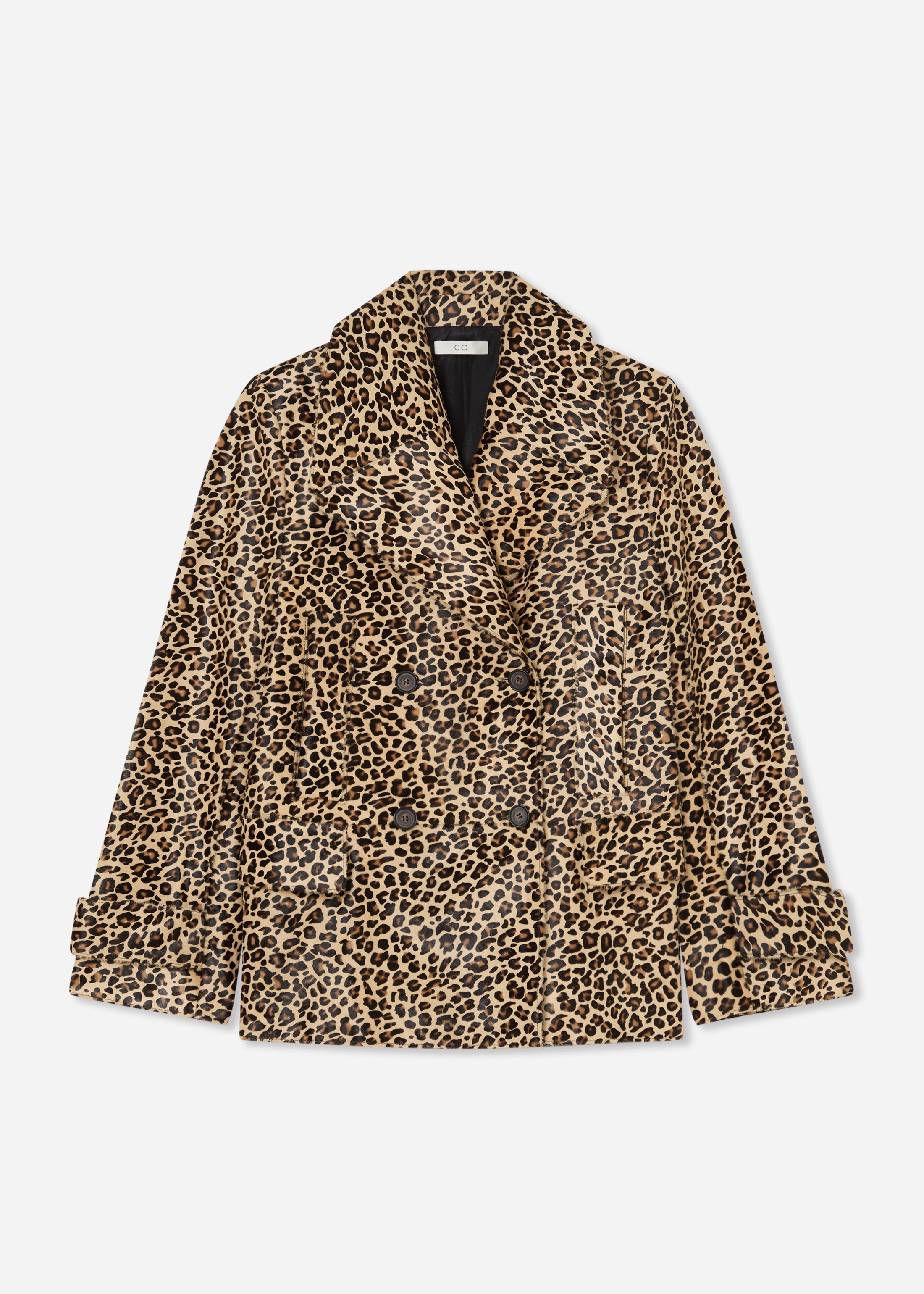 Double Faced Leopard Peacoat in Calf Hair - Leopard