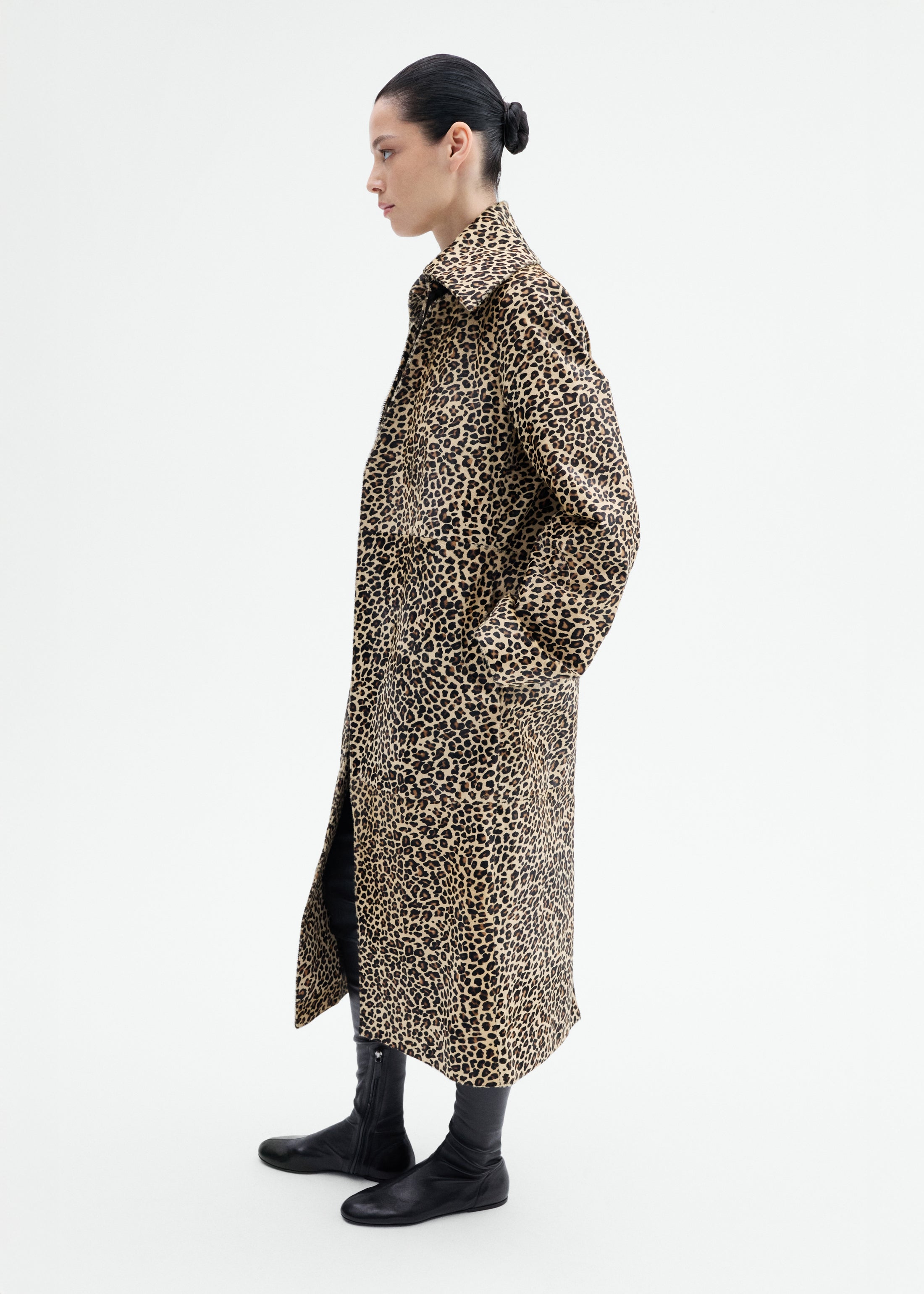 Leather Leopard Coat in Calf Hair - Leopard