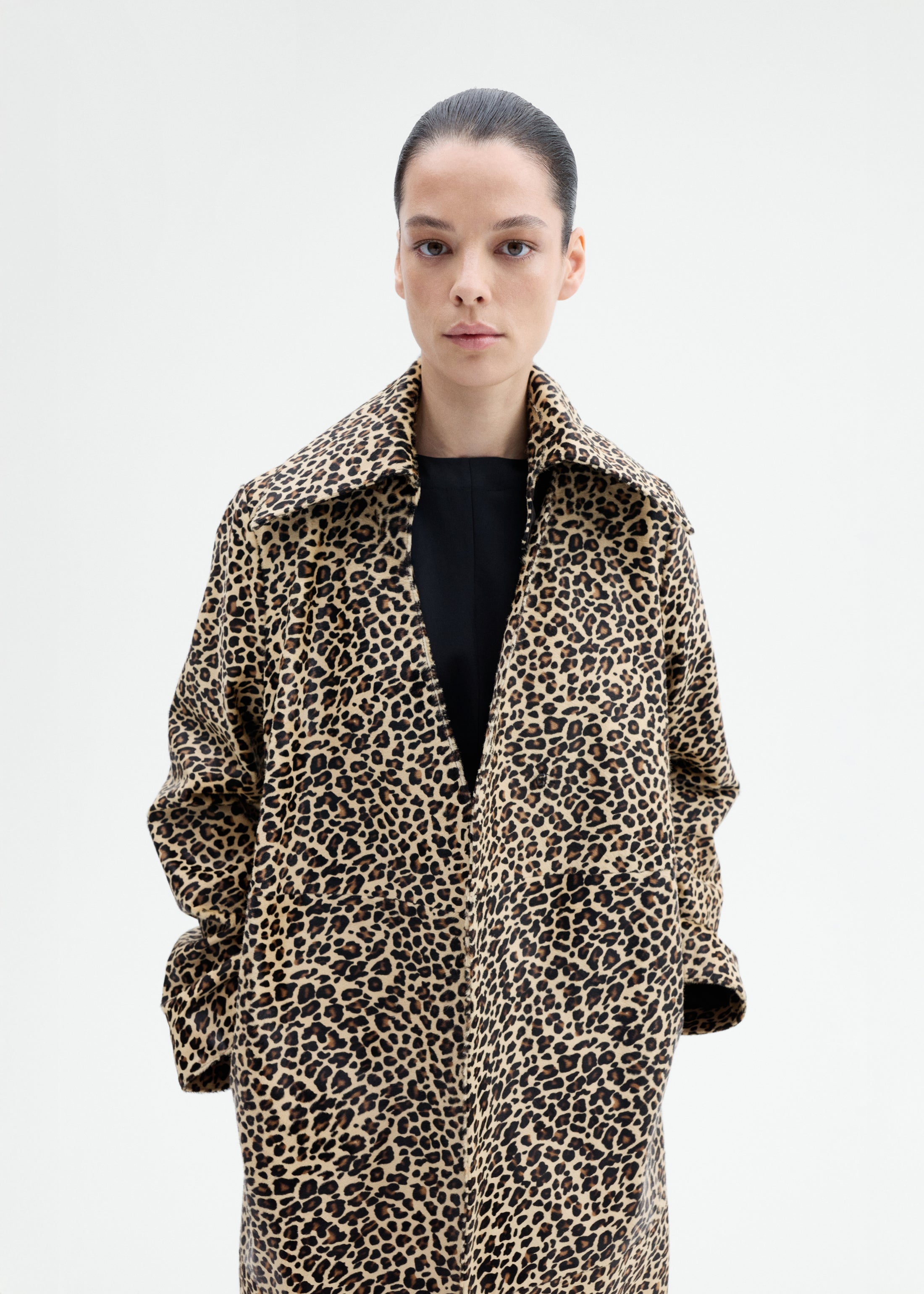 Leather Leopard Coat in Calf Hair - Leopard