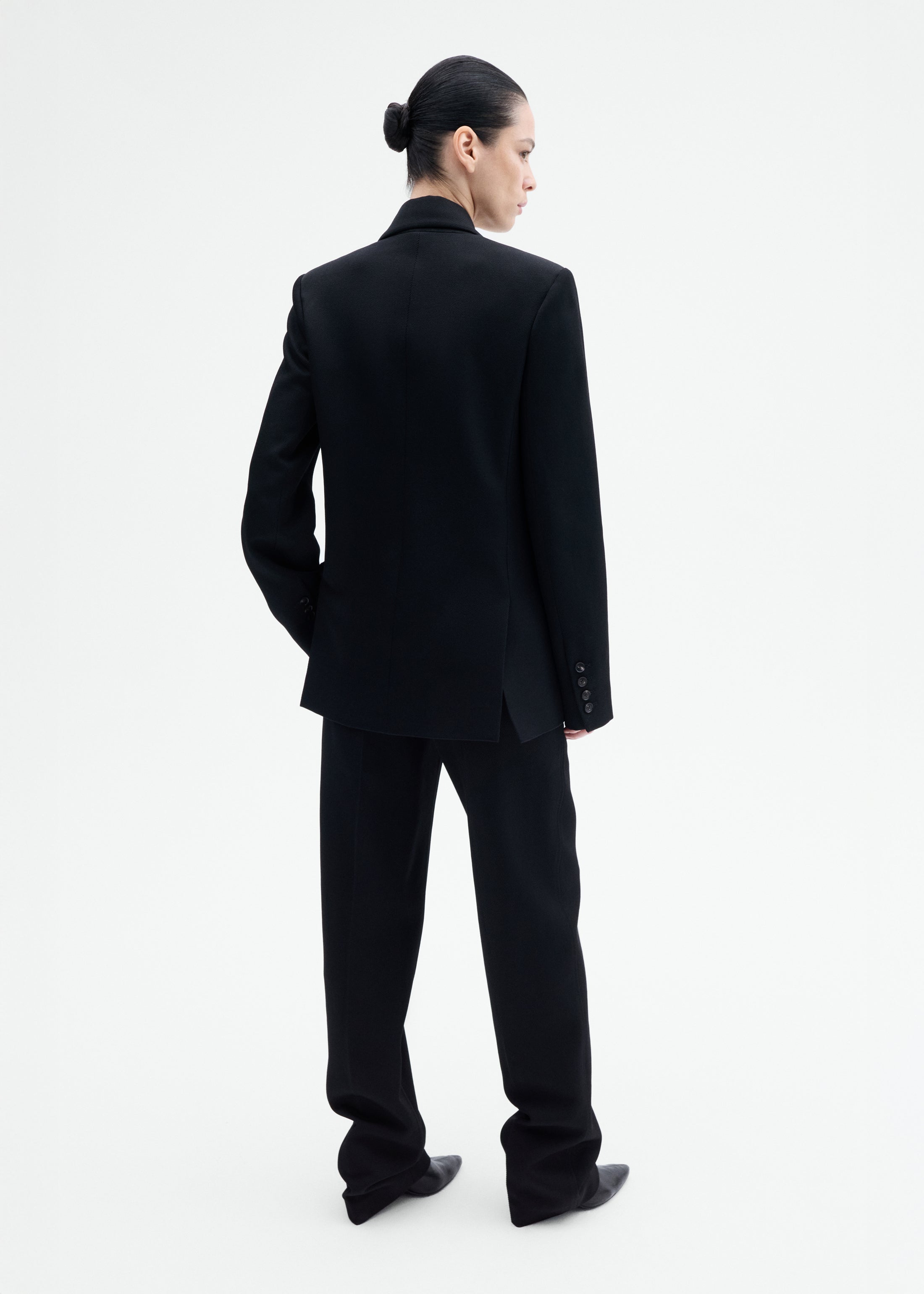 Textured Tuxedo Blazer in Virgin Wool - Black