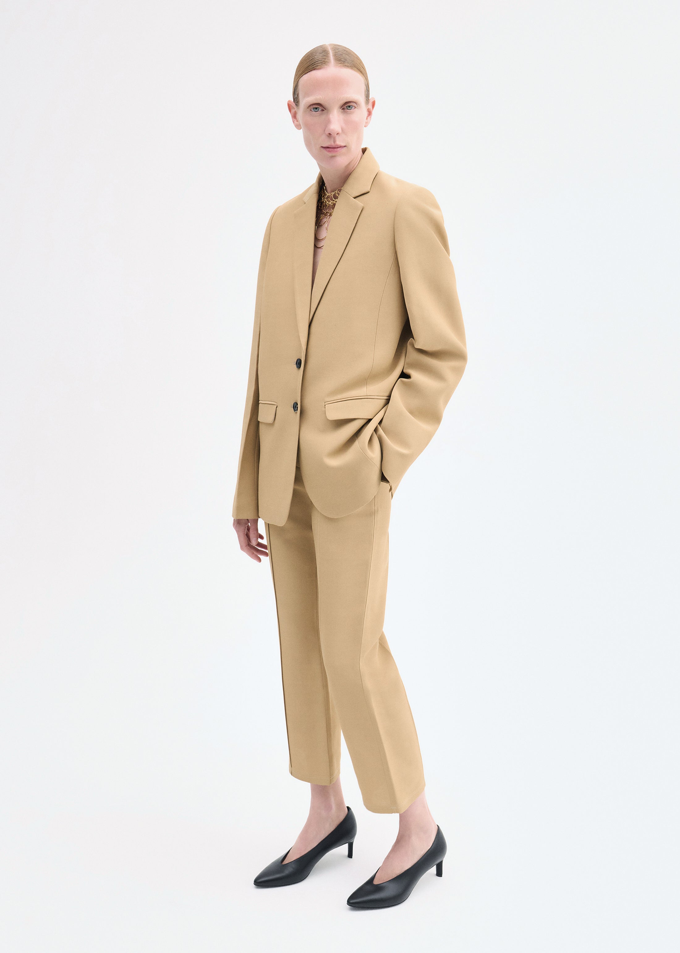 Structured Single-Breasted Blazer - Camel