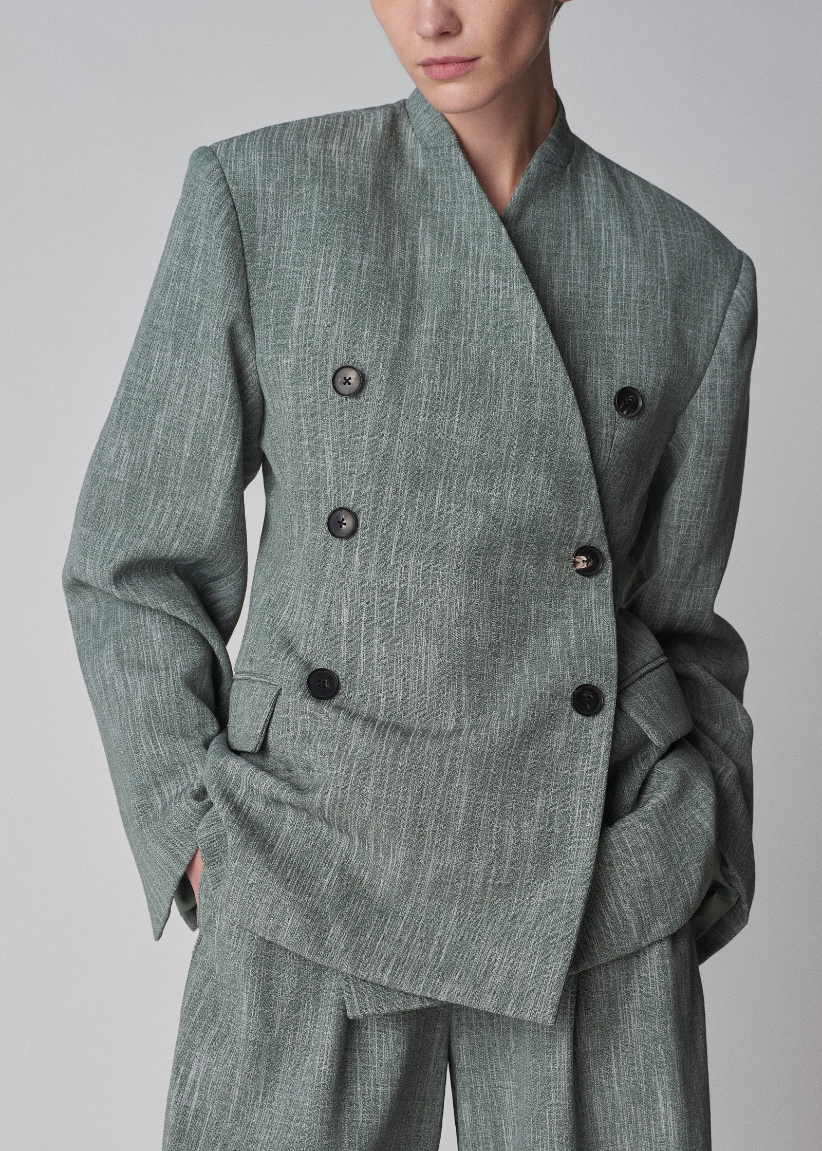 Sculptural Jacket in Melange Suiting - Dark Forest - CO Collections