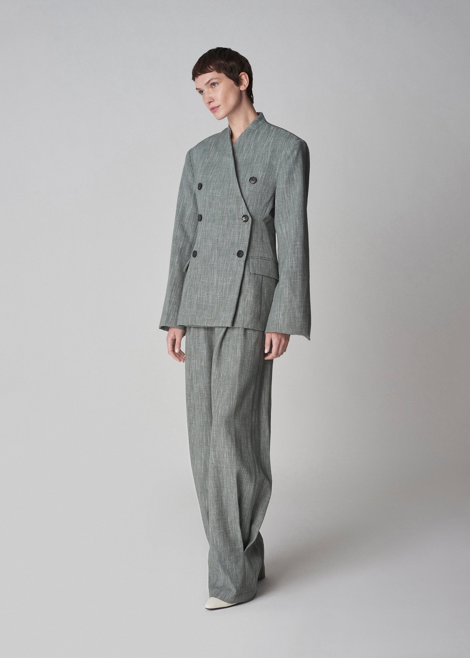 Sculptural Jacket in Melange Suiting - Dark Forest - CO Collections