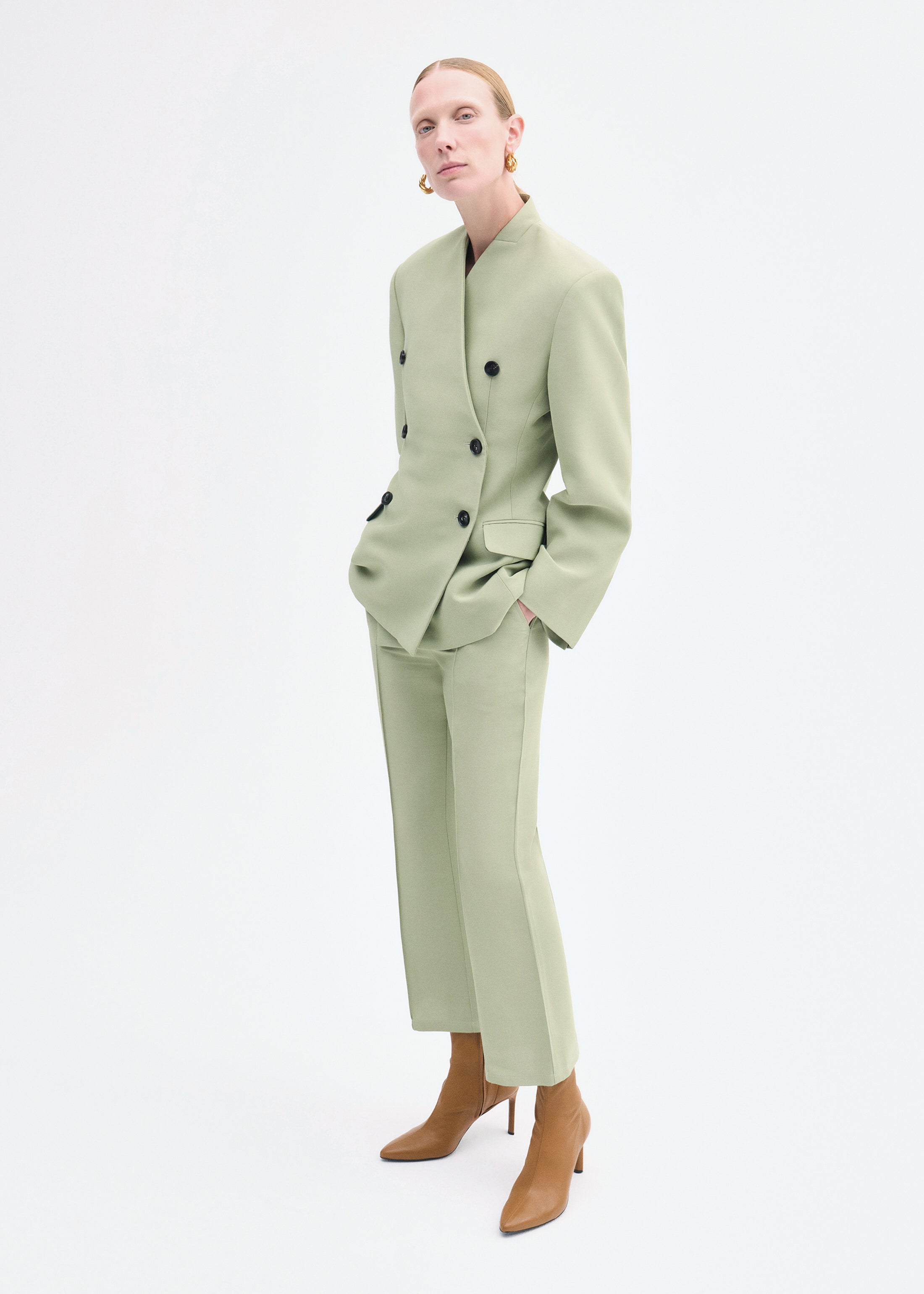 Sculptural Collarless Jacket - Tea