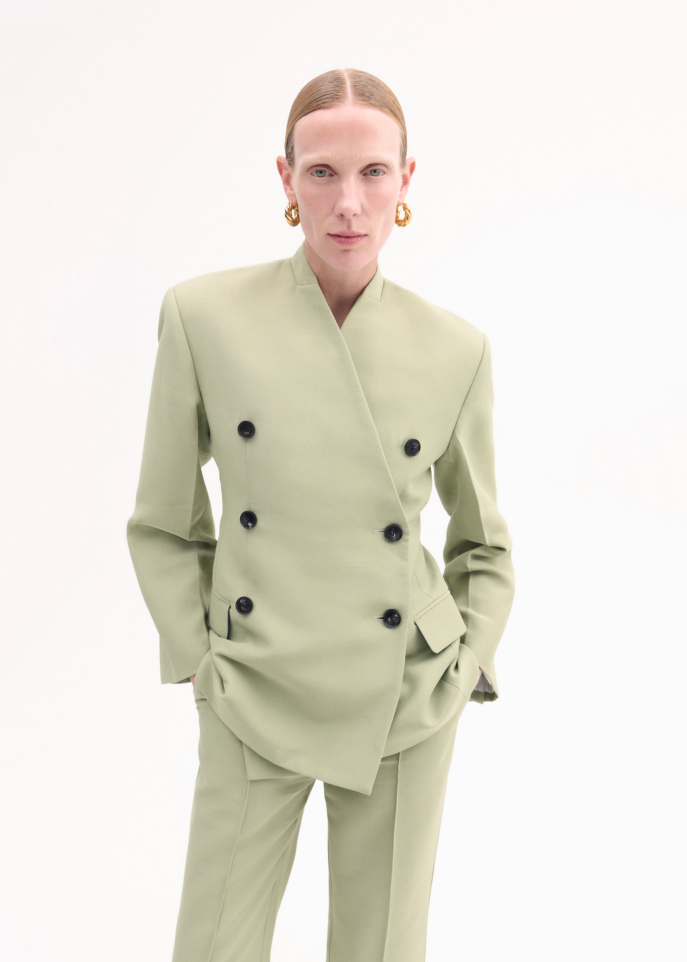 Sculptural Collarless Jacket - Tea