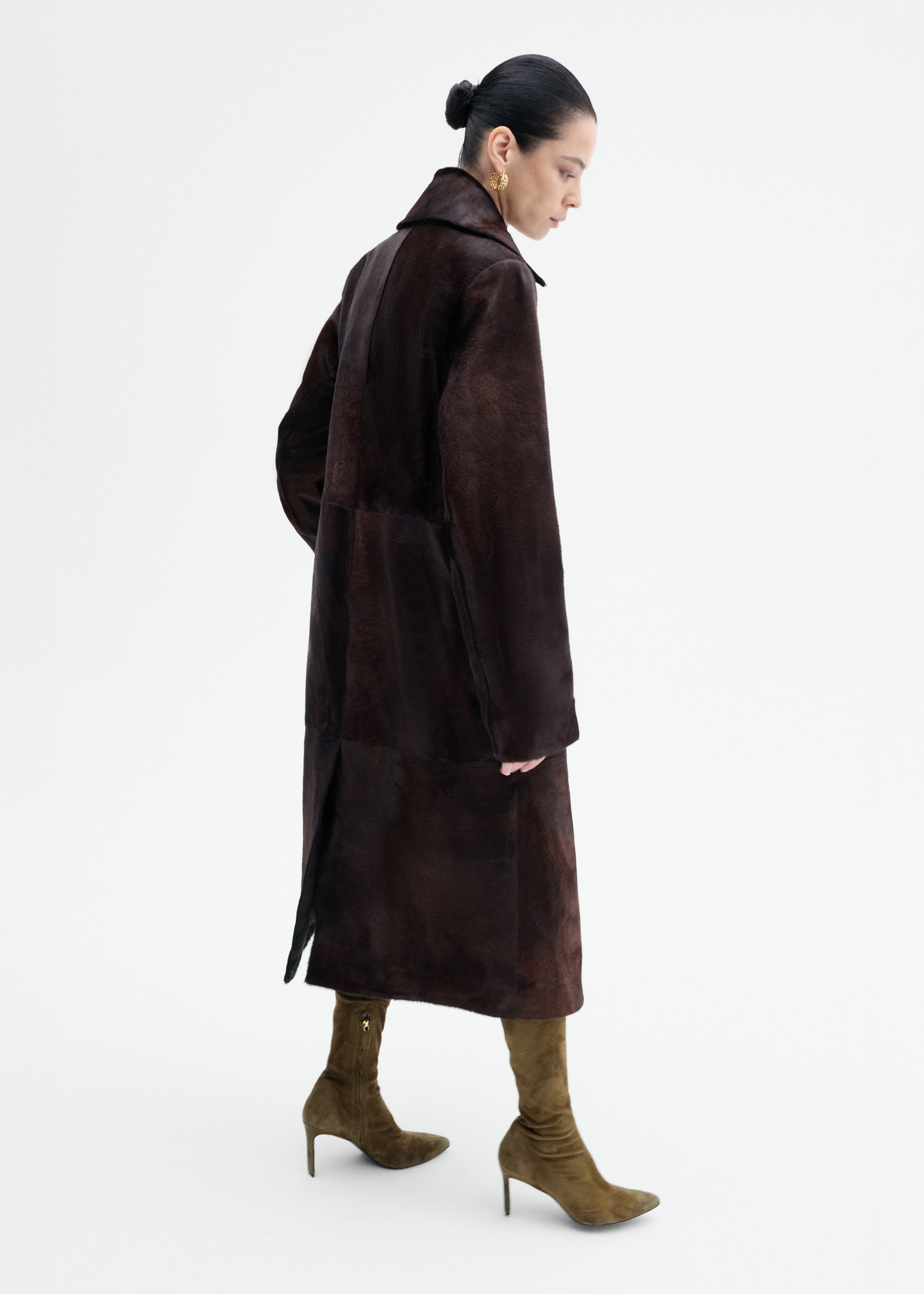 Polished Calf Hair Coat in Chocolate - Chocolate