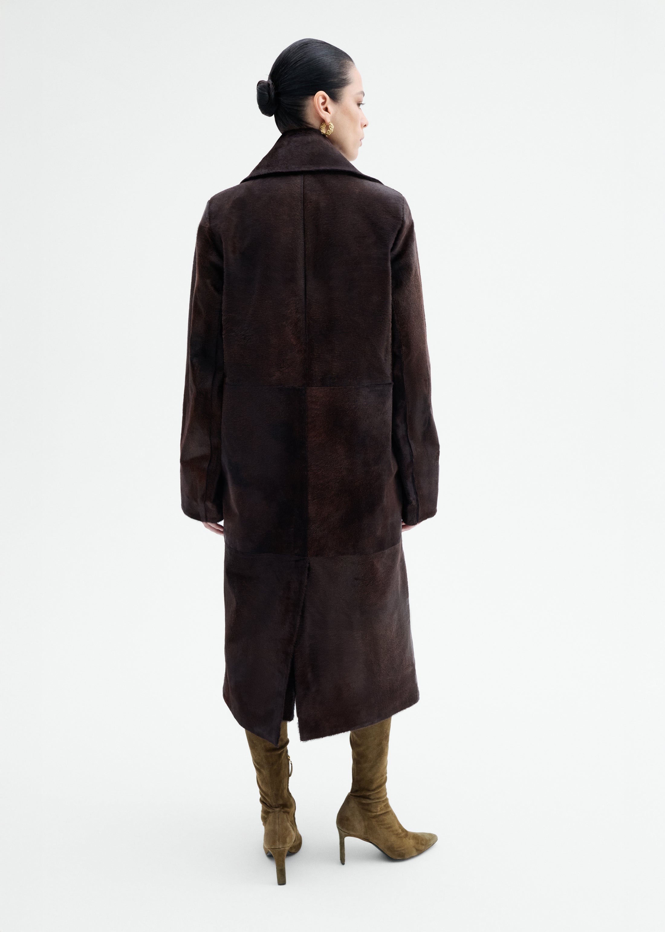 Polished Calf Hair Coat in Chocolate - Chocolate