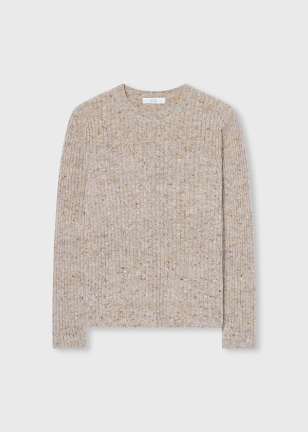 Fitted Long Sleeve Knit in Wool Cashmere - Antelope - CO