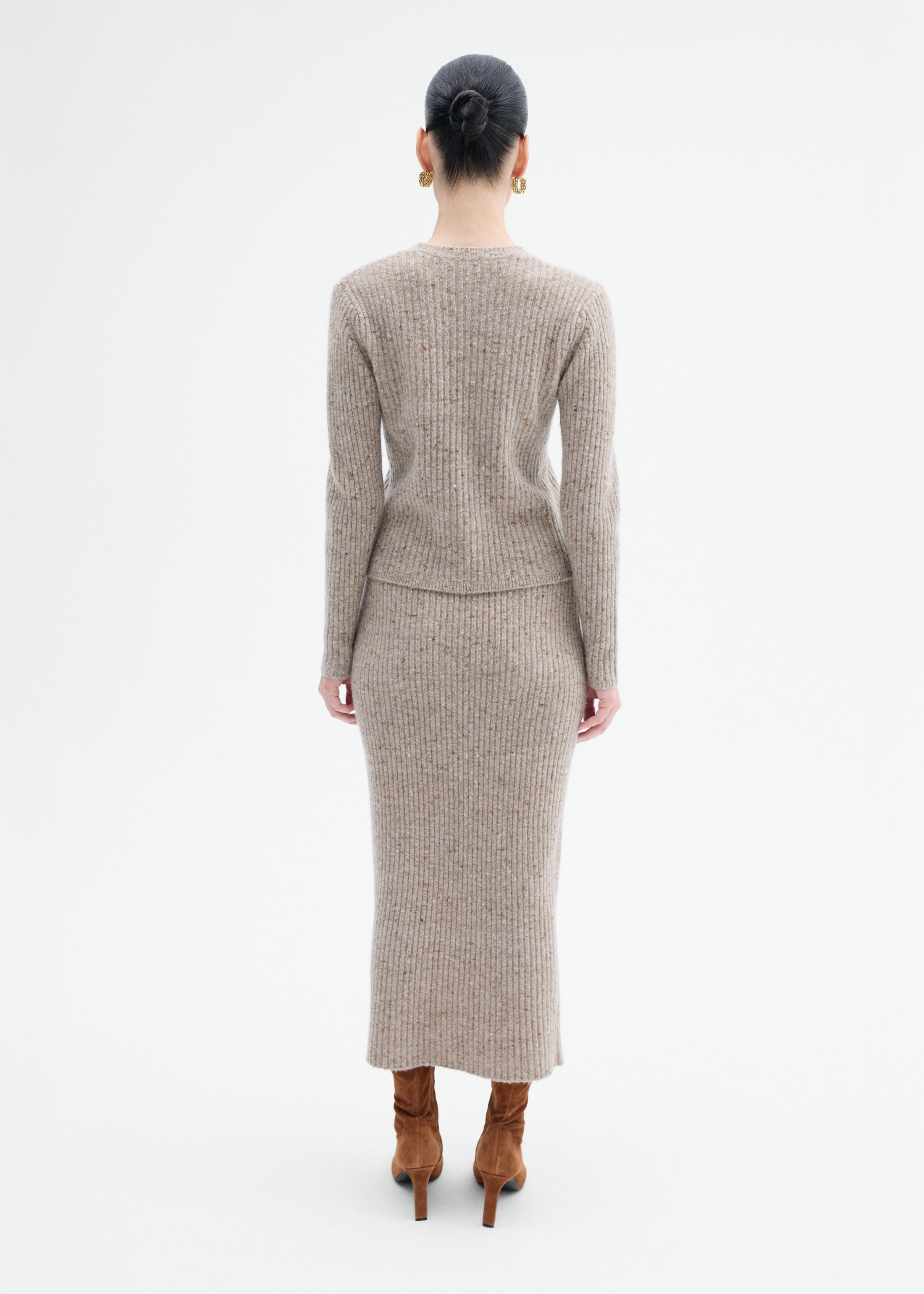 Fitted Long Sleeve Knit in Wool Cashmere - Antelope