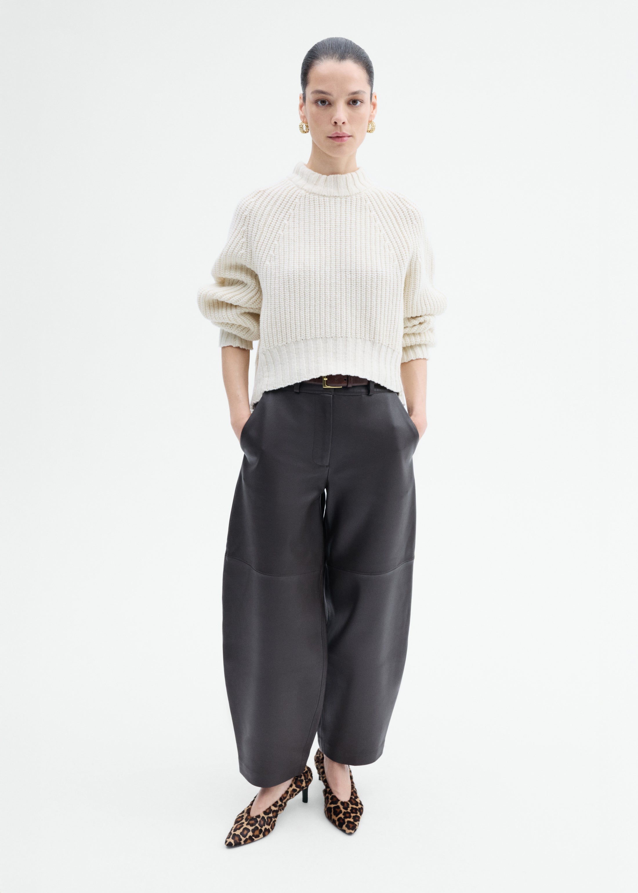 Wool Blend Cropped Sweater - Ivory