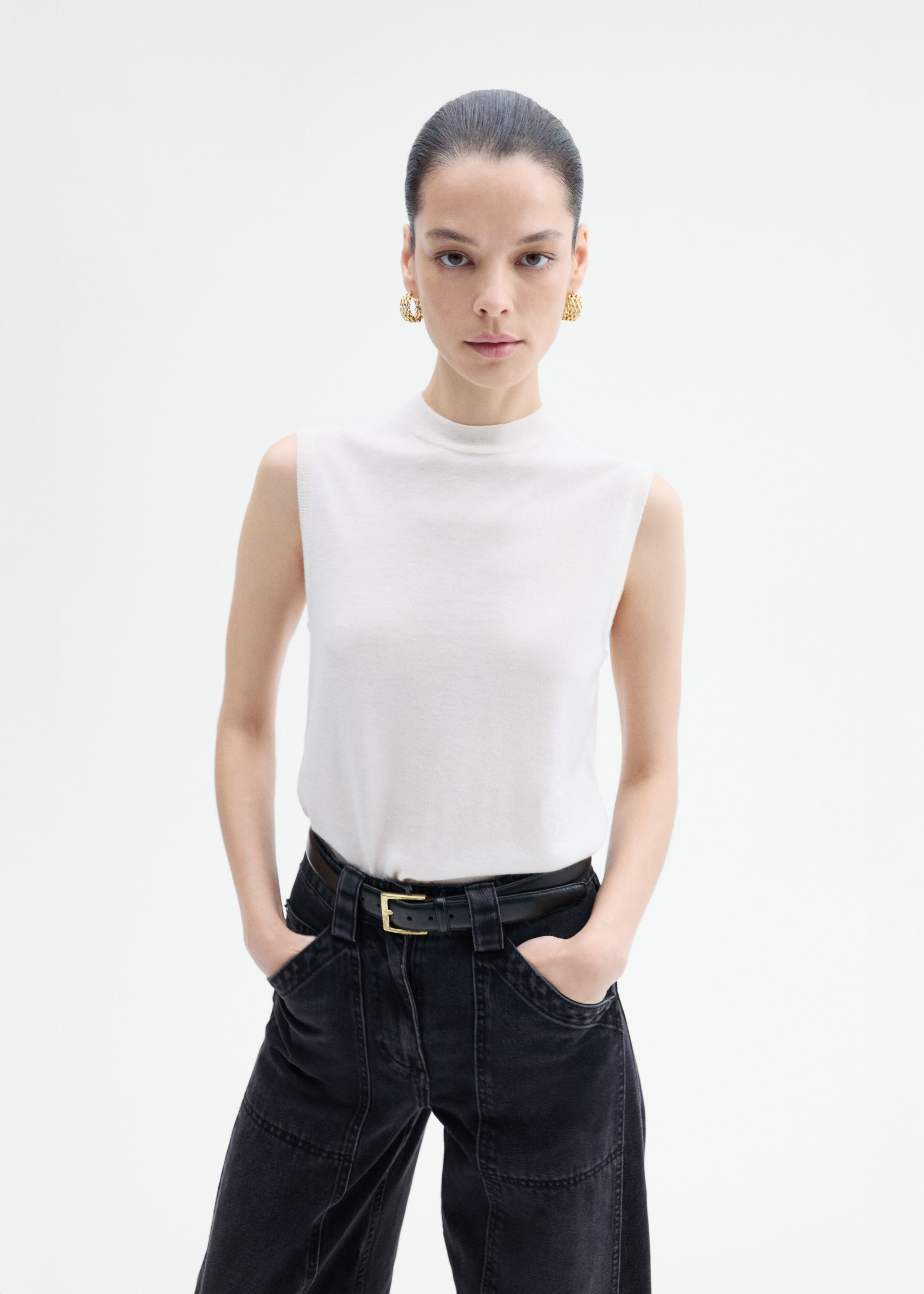 Shell Tank in Fine Cashmere - Ivory