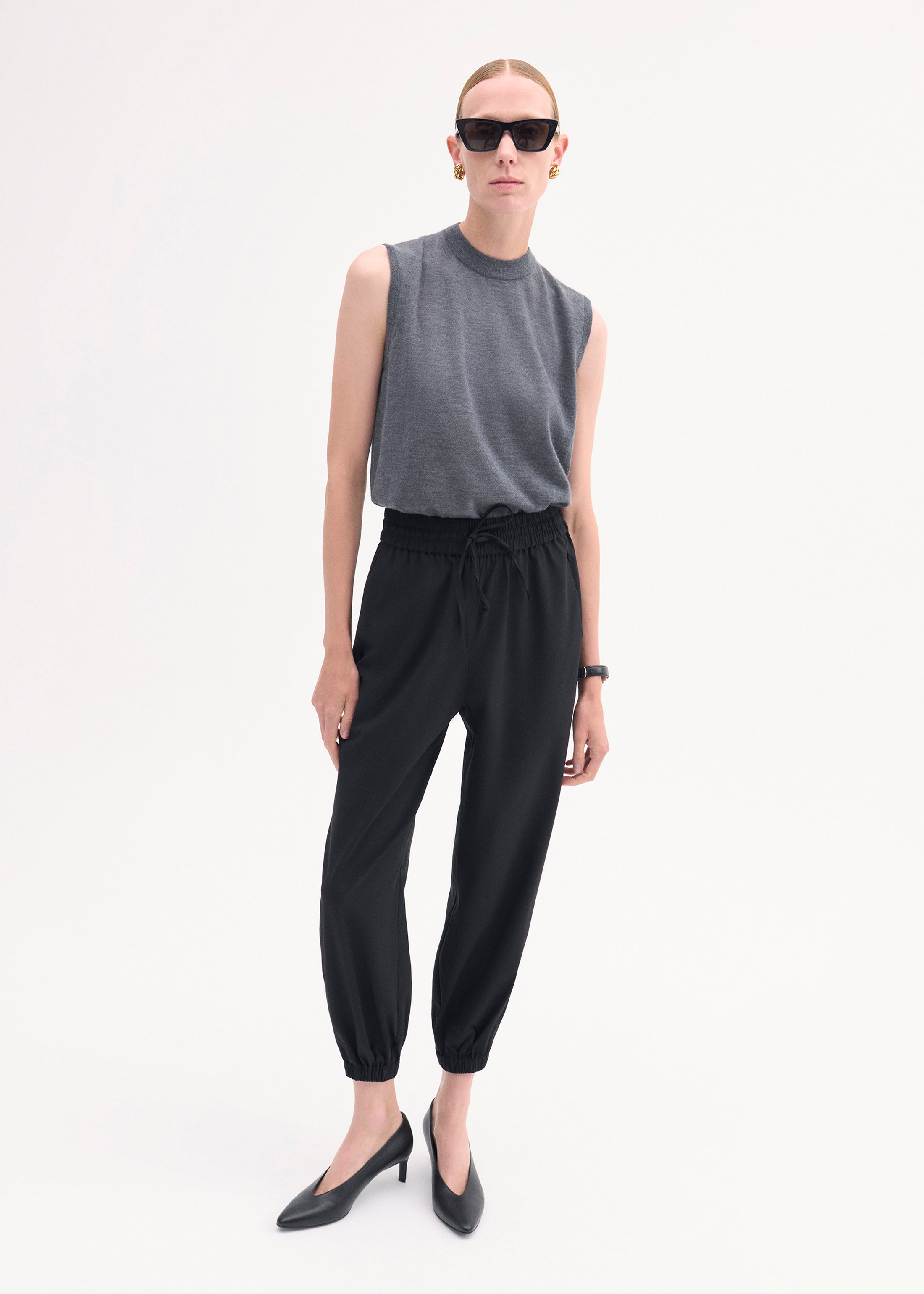 Jogger Pant in Stretch Wool Suiting - Black