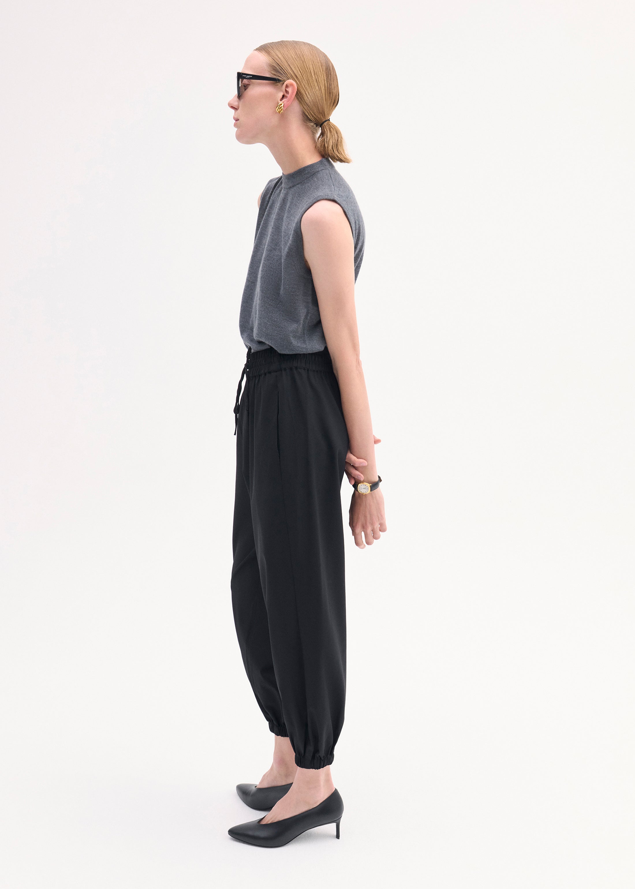 Jogger Pant in Stretch Wool Suiting - Black