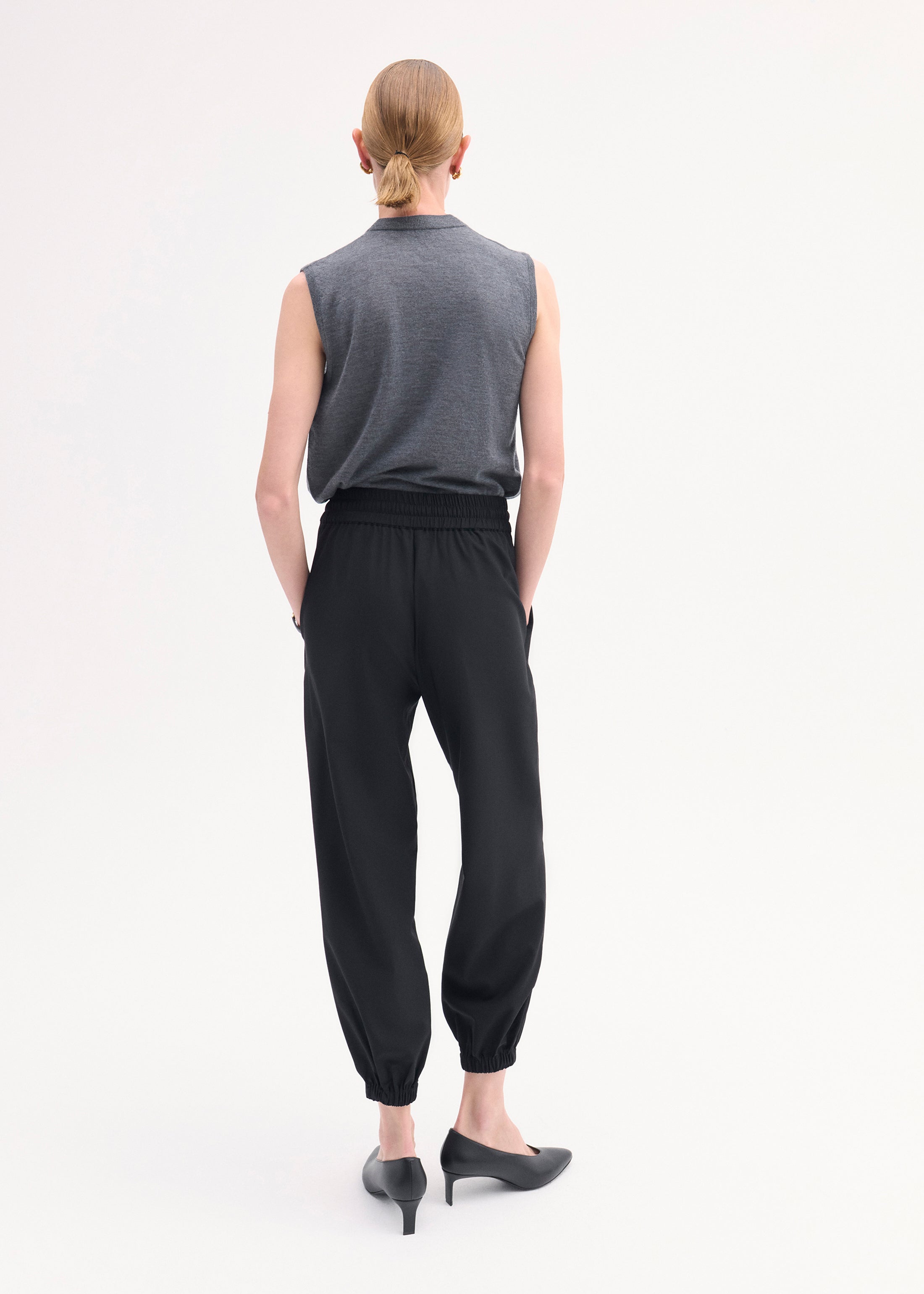 Jogger Pant in Stretch Wool Suiting - Black