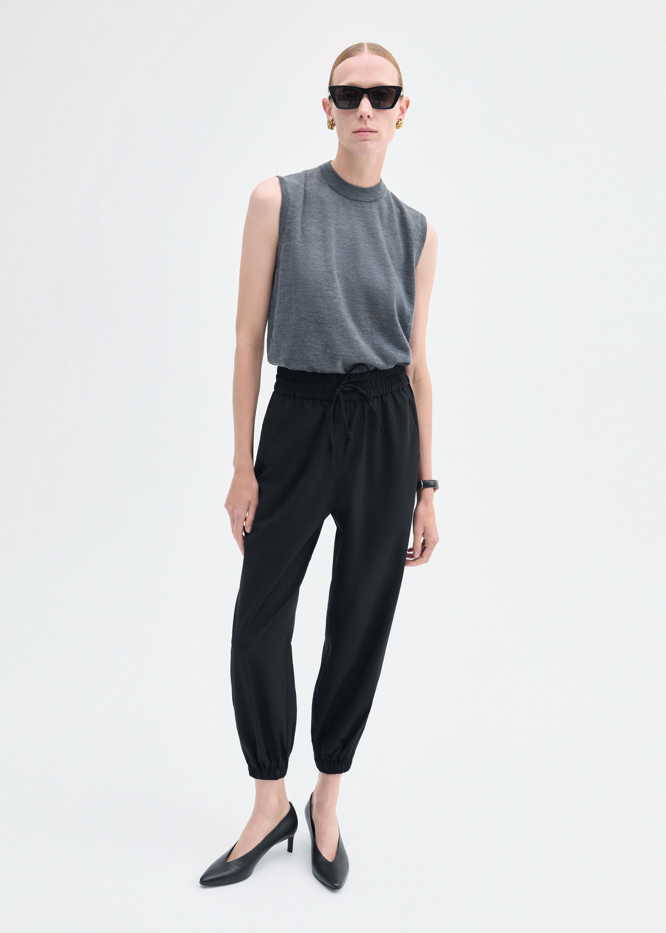 Jogger Pant in Stretch Wool Suiting - Black