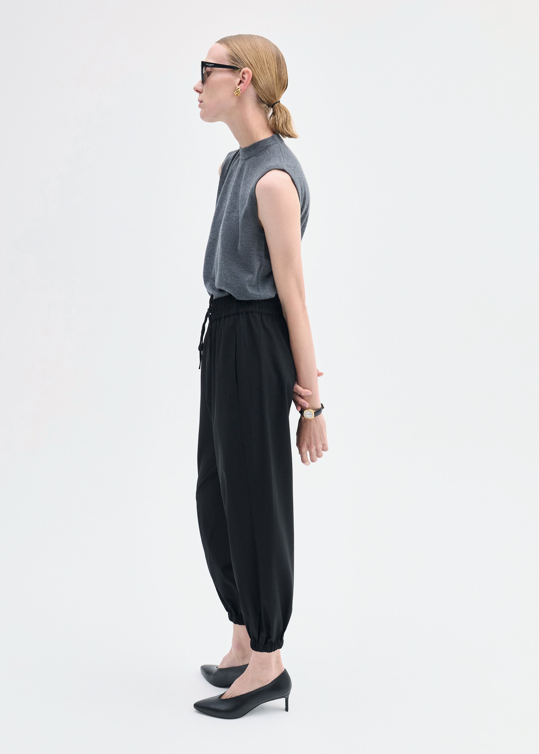 Jogger Pant in Stretch Wool Suiting - Black