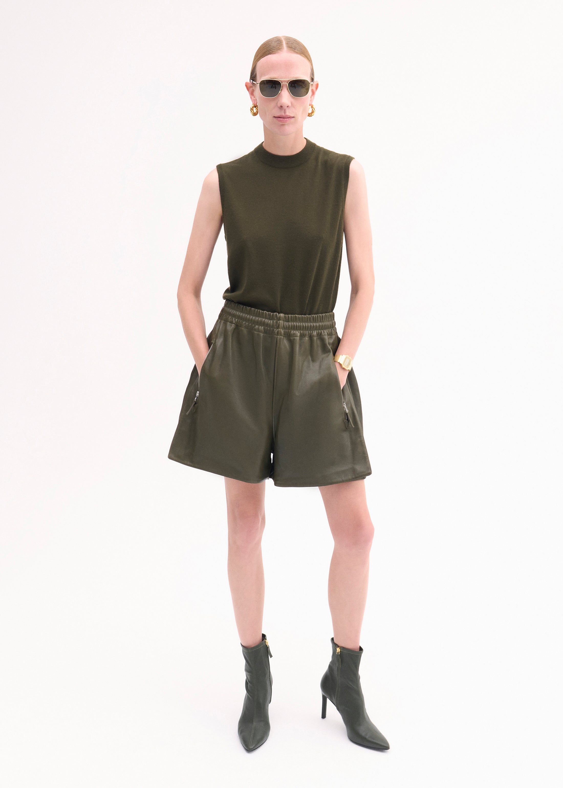Shell Tank in Fine Cashmere - Olive
