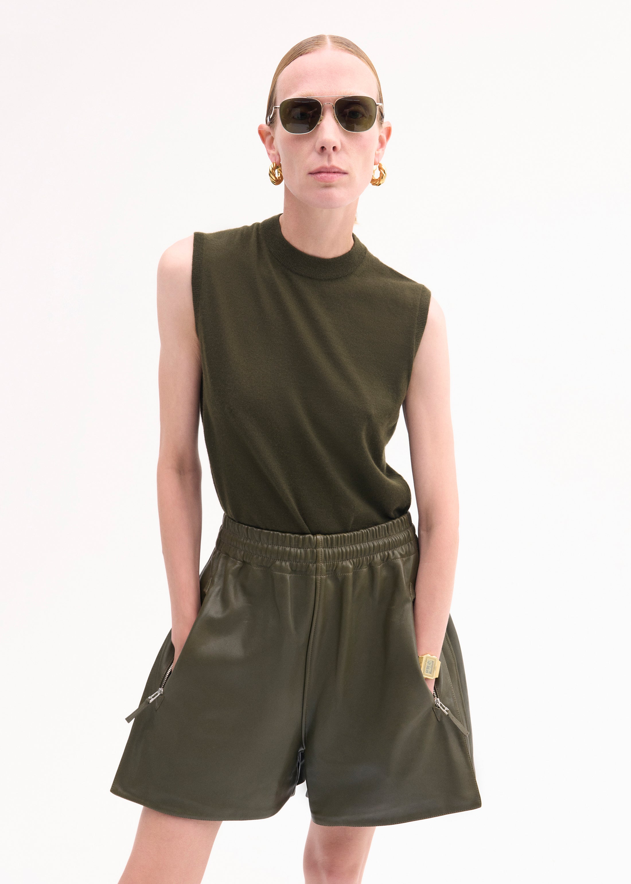 Shell Tank in Fine Cashmere - Olive