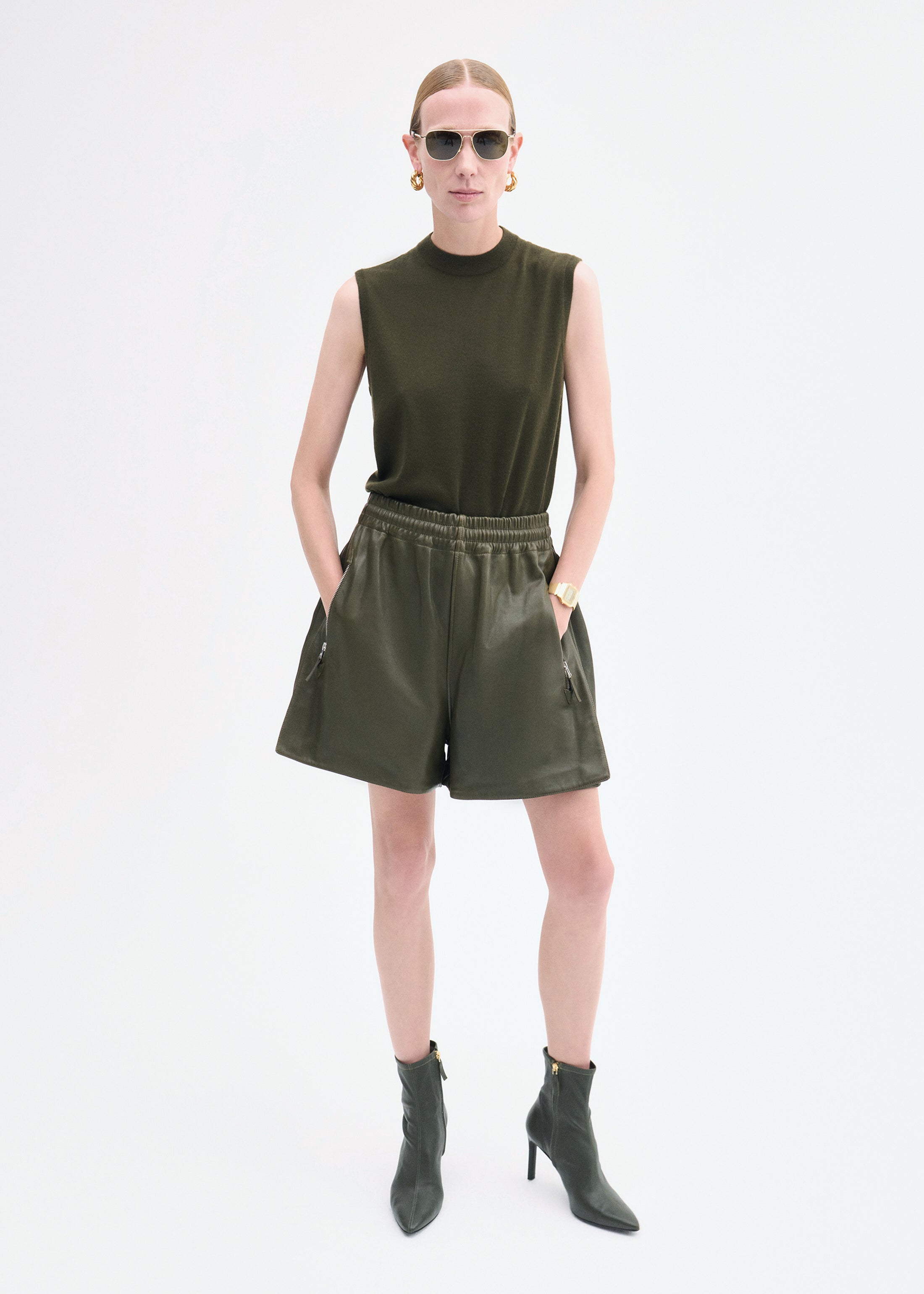 Shell Tank in Fine Cashmere - Olive