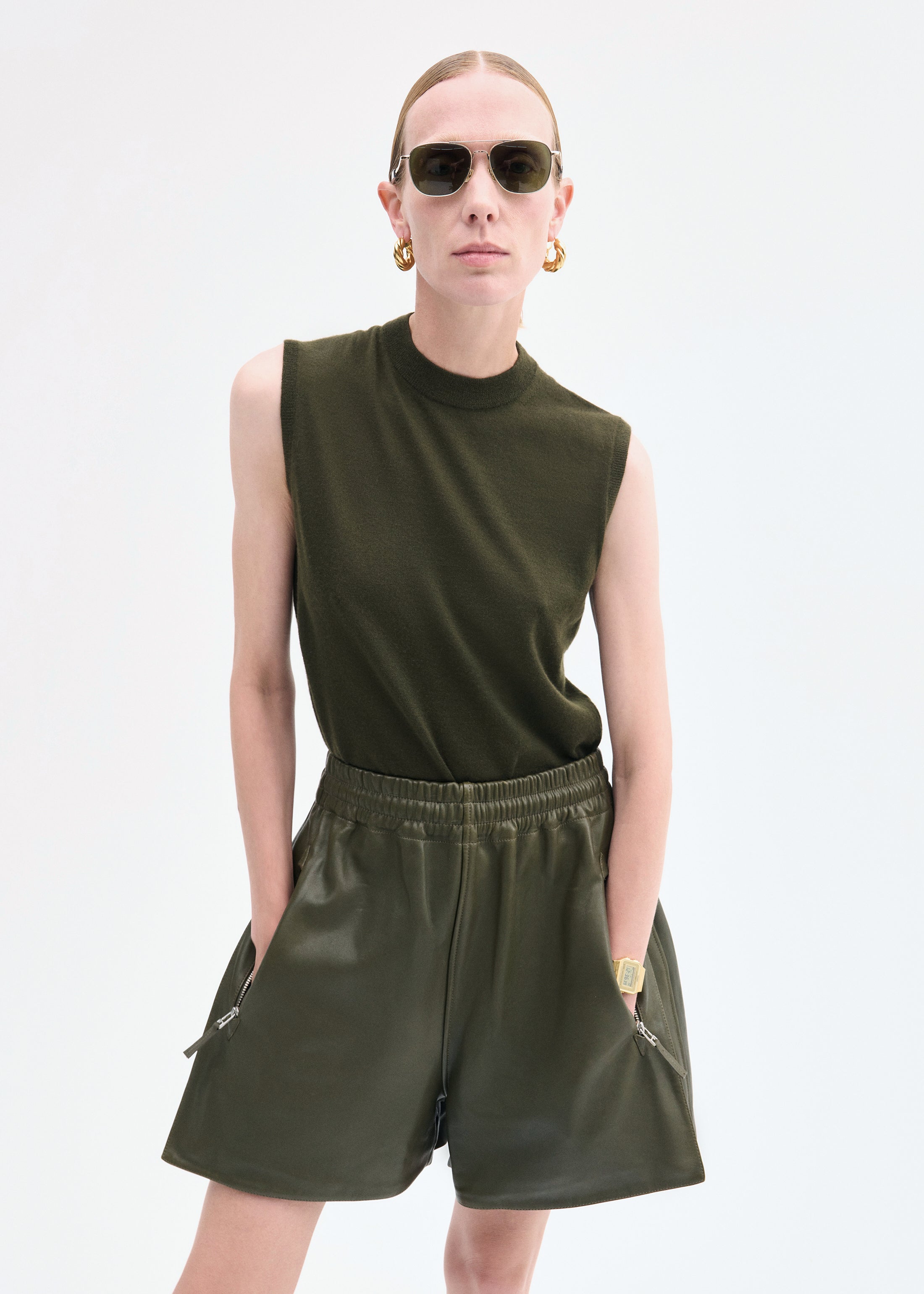 Shell Tank in Fine Cashmere - Olive