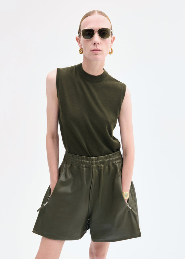 Shell Tank in Fine Cashmere - Olive - CO