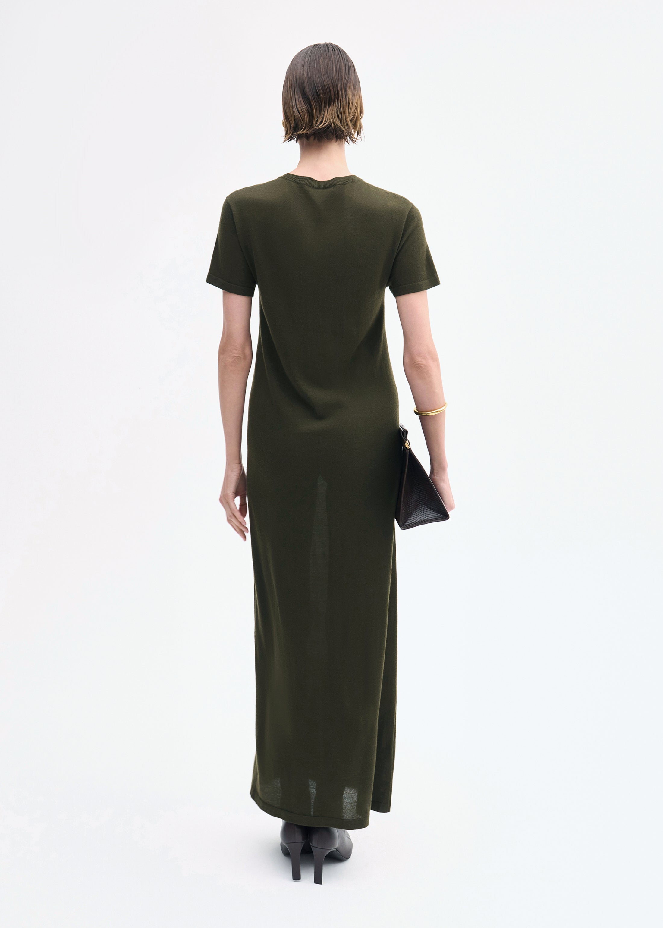 T-Shirt Dress in Fine Cashmere - Olive