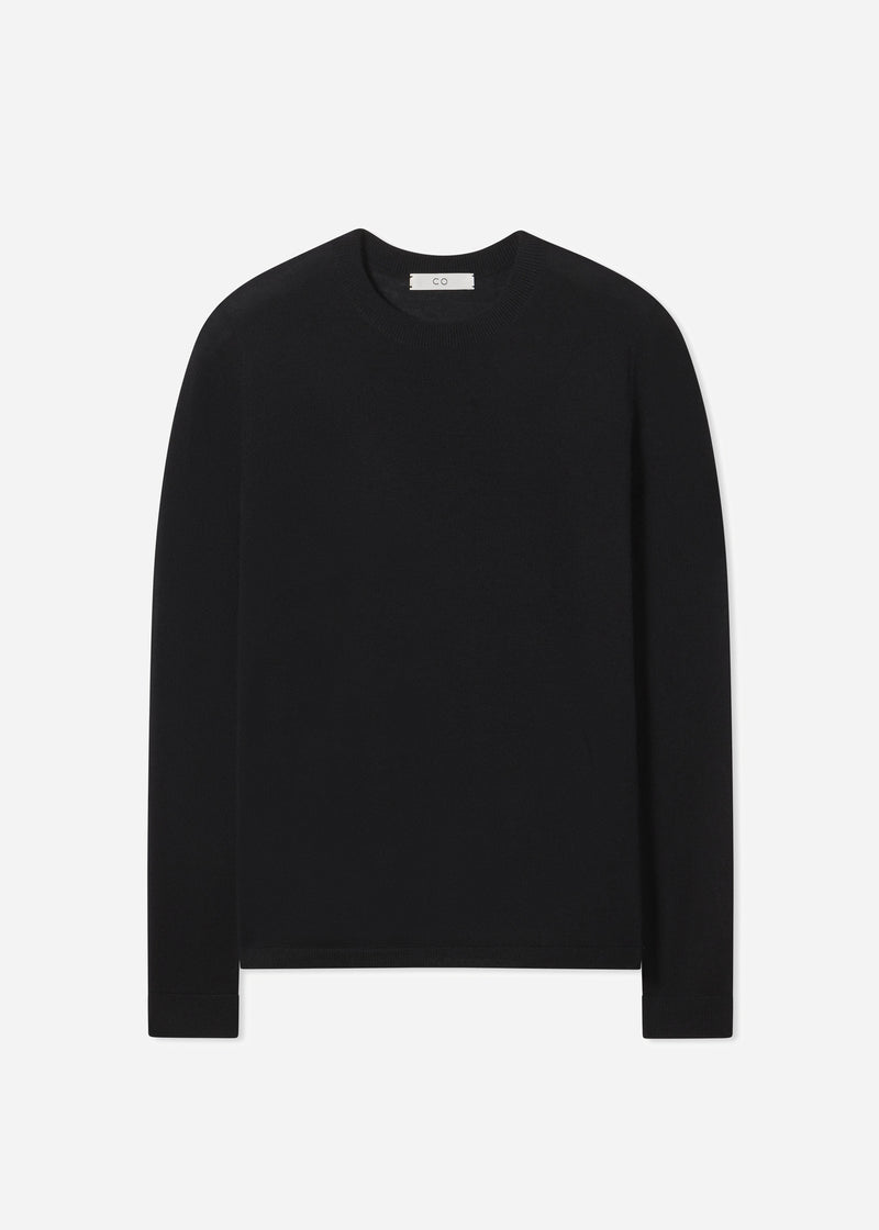 Long Sleeve Crew in Fine Cashmere - Black - CO