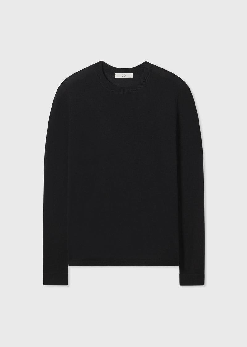 Long Sleeve Crew Sweater in Fine Cashmere - Black - CO