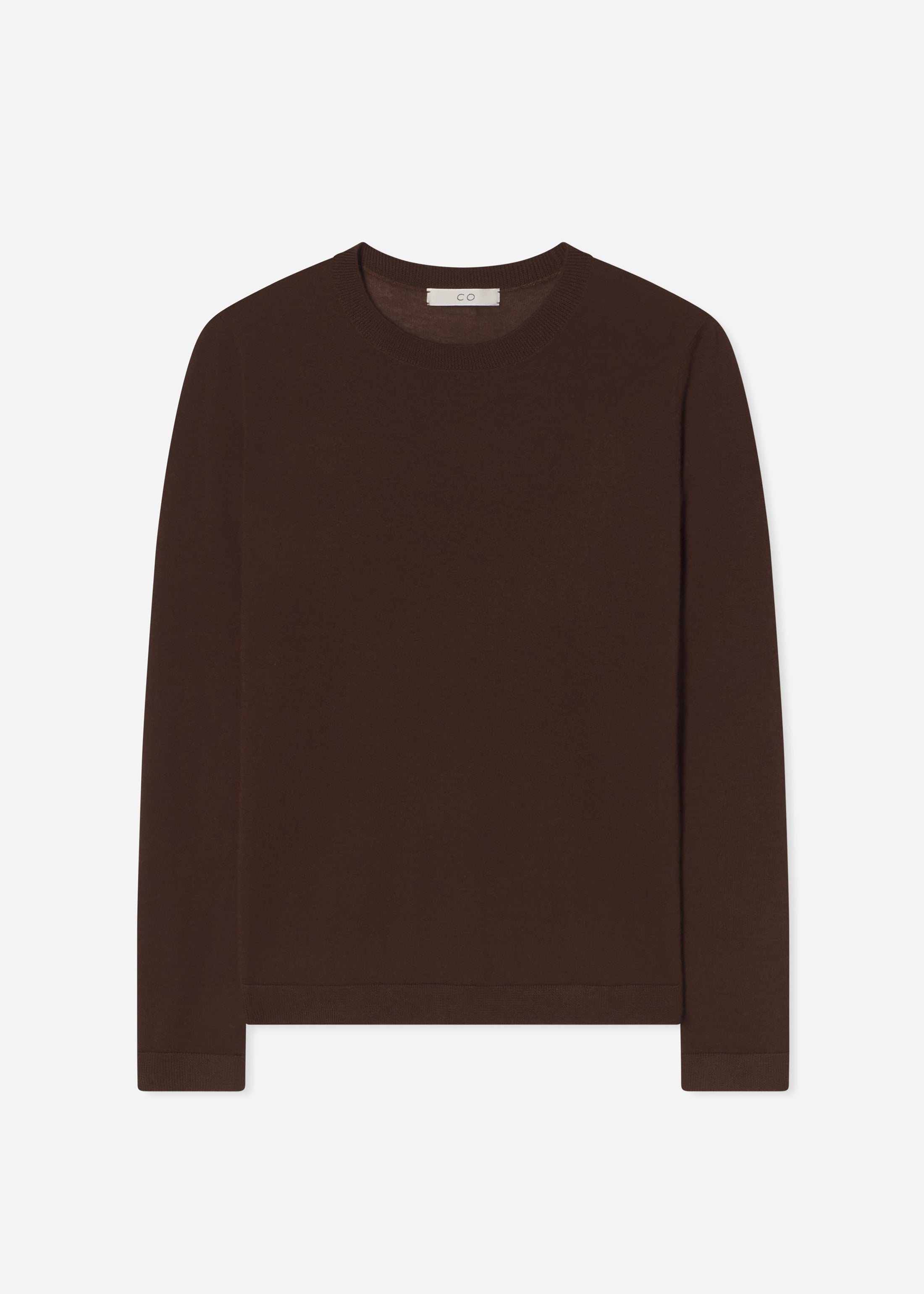 Long Sleeve Crew in Fine Cashmere - Chocolate