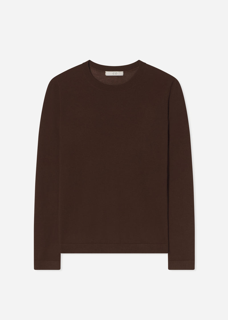 Long Sleeve Crew in Fine Cashmere - Chocolate - CO