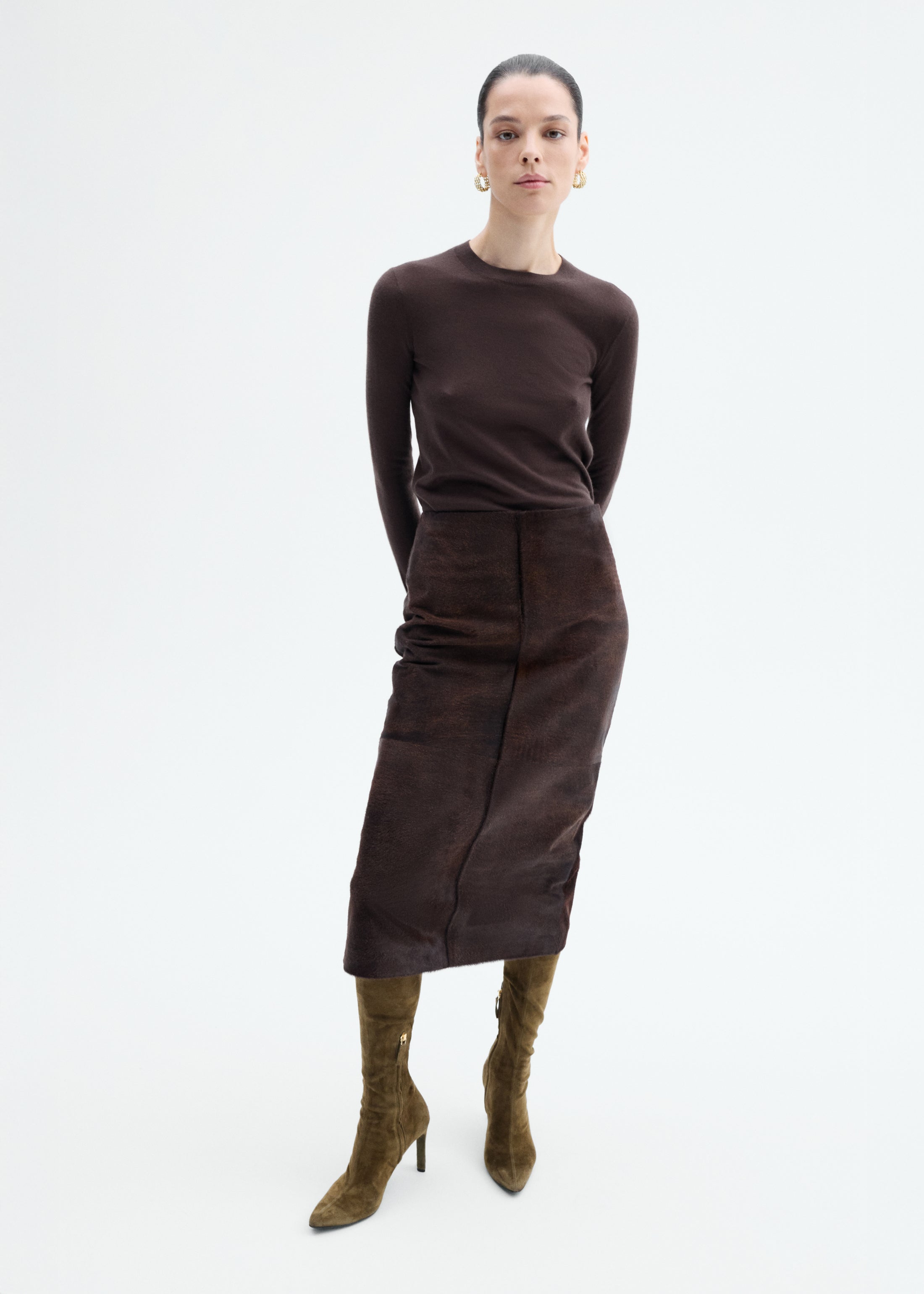 Long Sleeve Crew in Fine Cashmere - Chocolate
