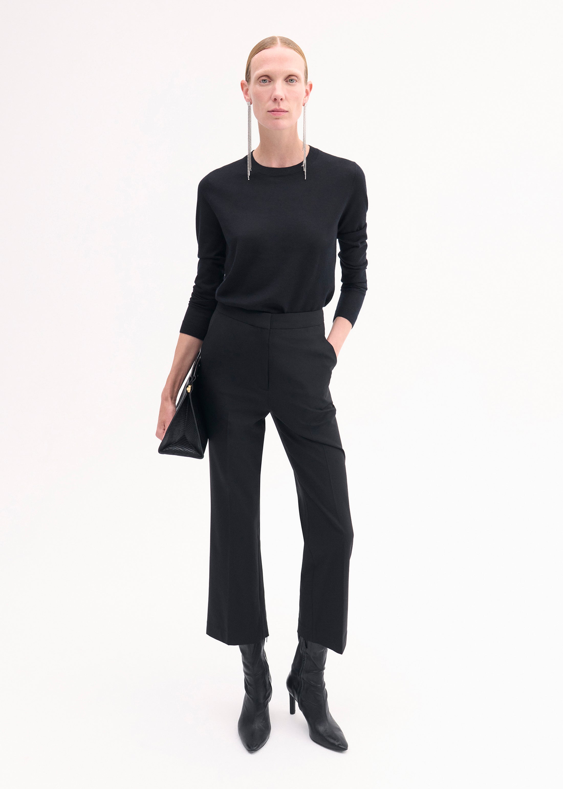 Long Sleeve Crew in Fine Cashmere - Black