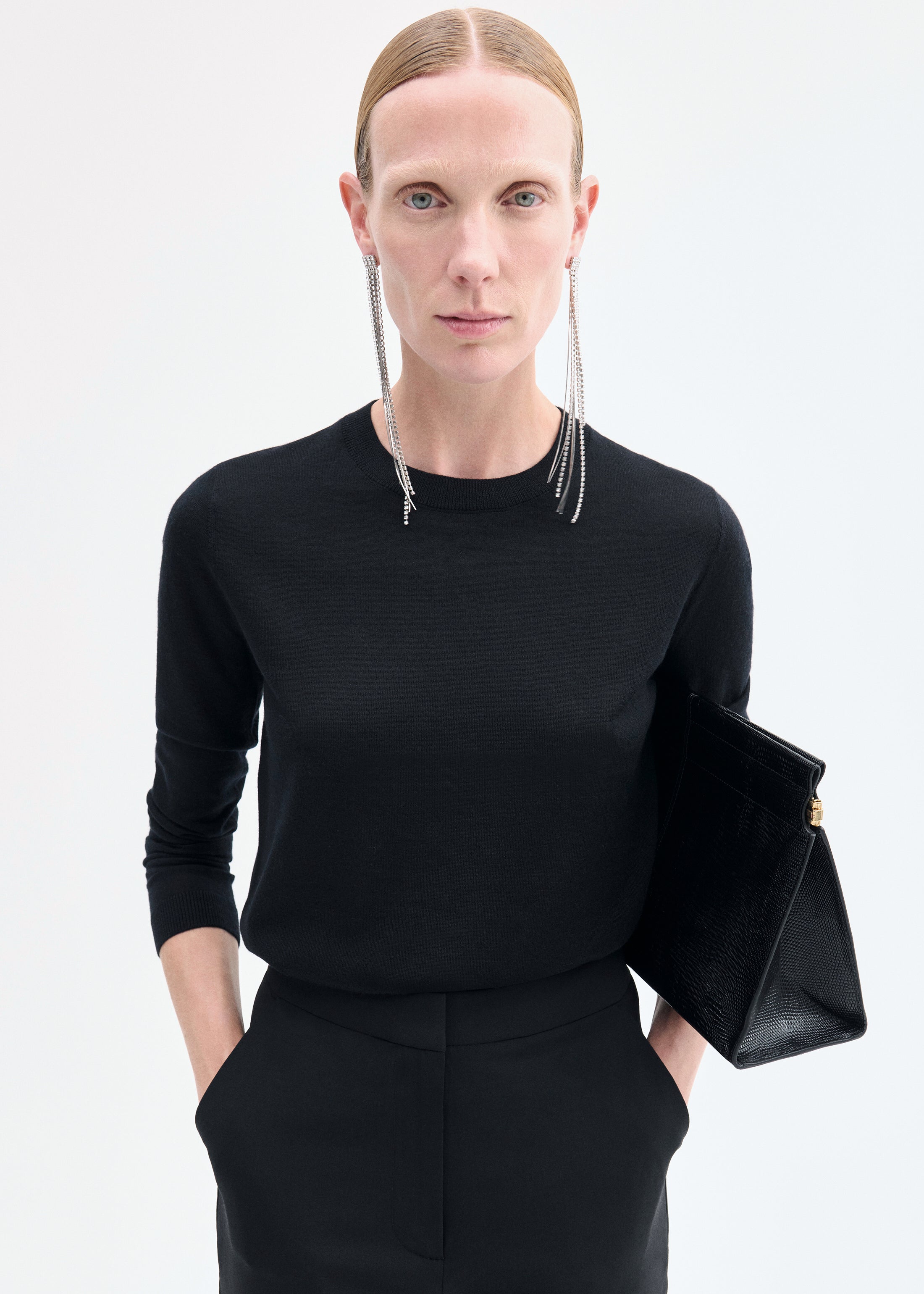 Long Sleeve Crew in Fine Cashmere - Black