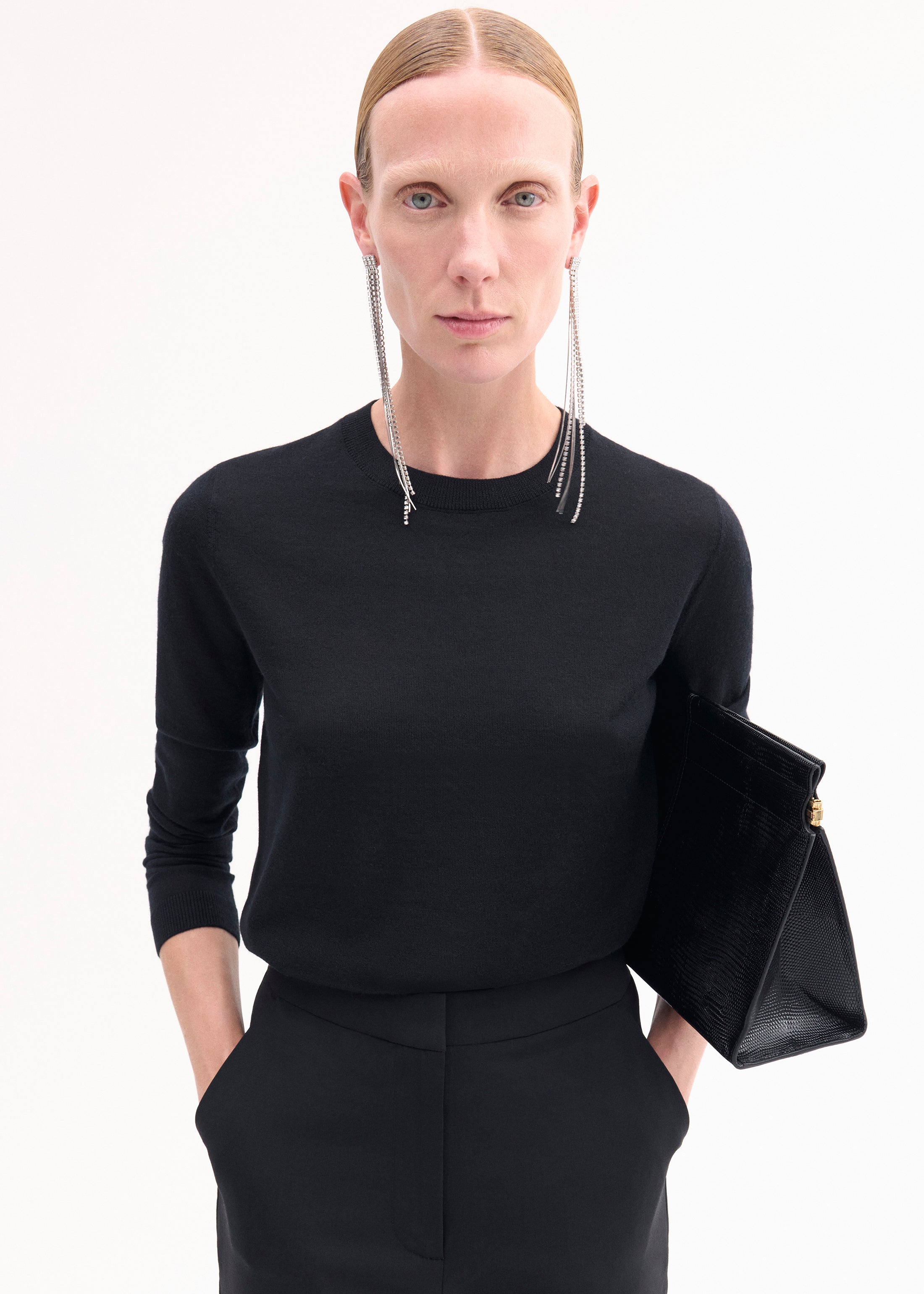 Long Sleeve Crew in Fine Cashmere - Black