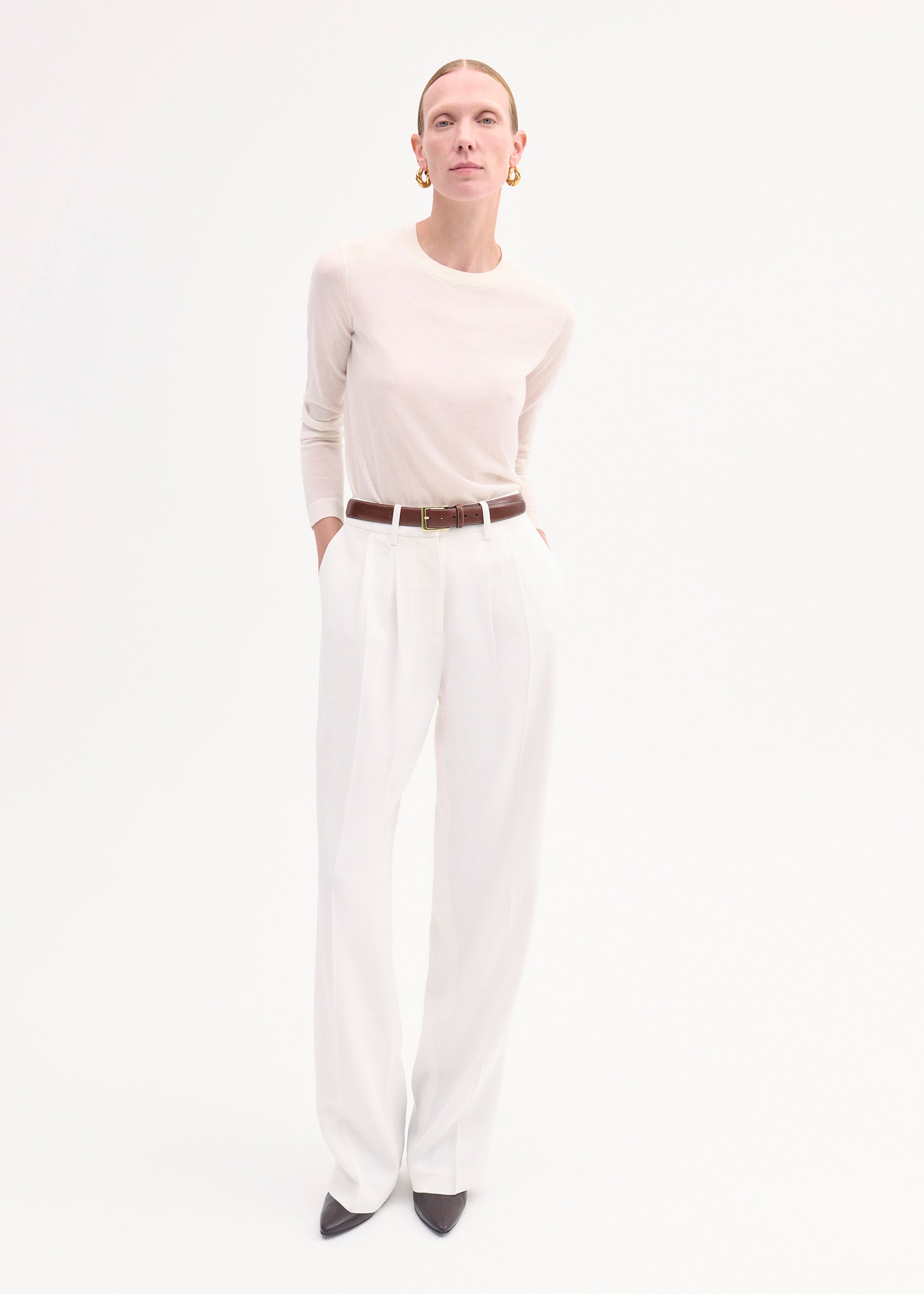 Long Sleeve Crew in Fine Cashmere - Ivory