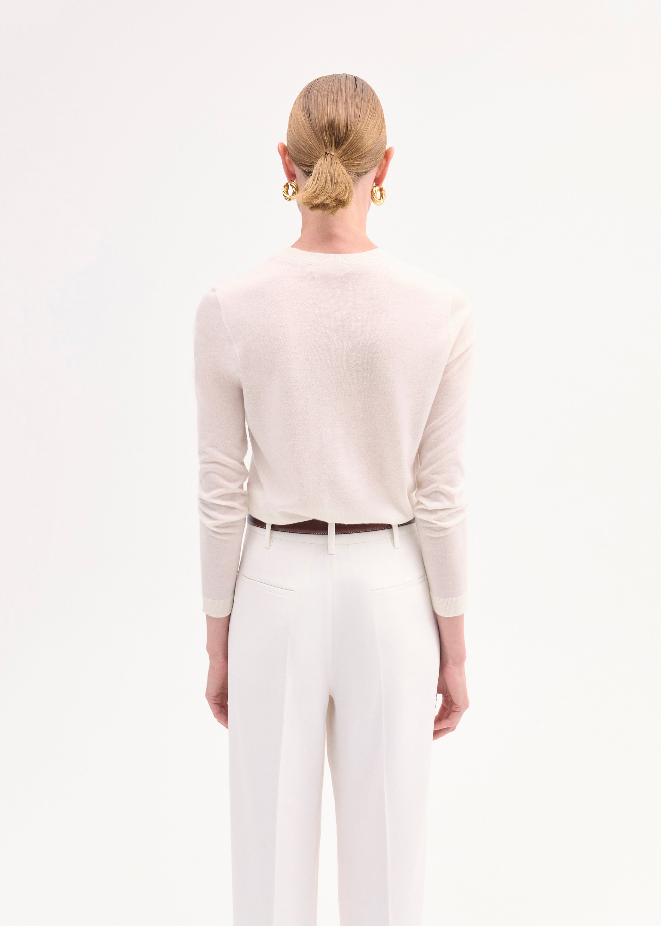 Long Sleeve Crew in Fine Cashmere - Ivory