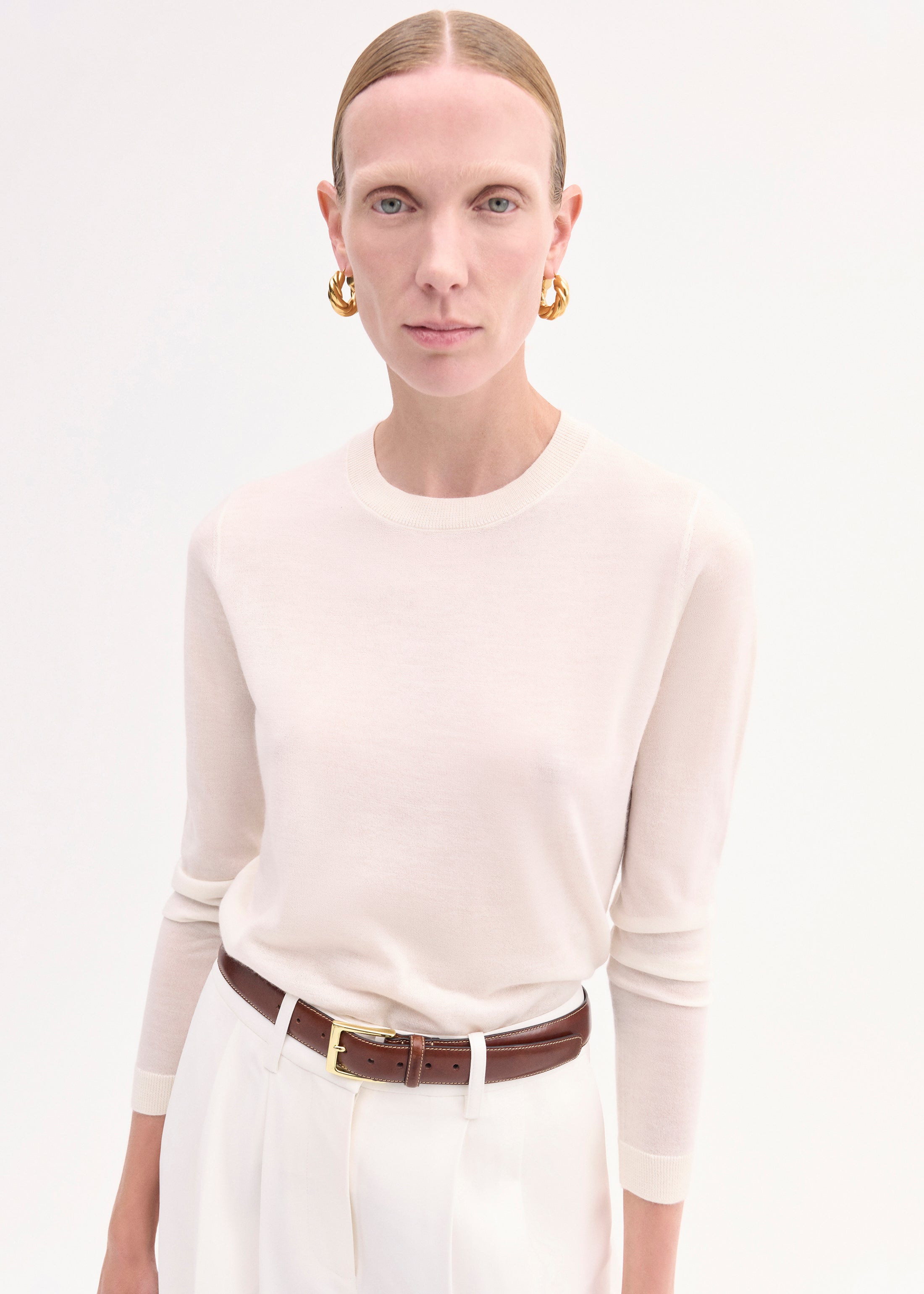 Long Sleeve Crew in Fine Cashmere - Ivory