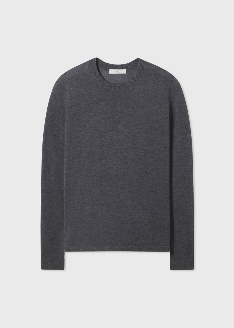 Long Sleeve Crew Sweater  in Fine Cashmere - Grey - CO