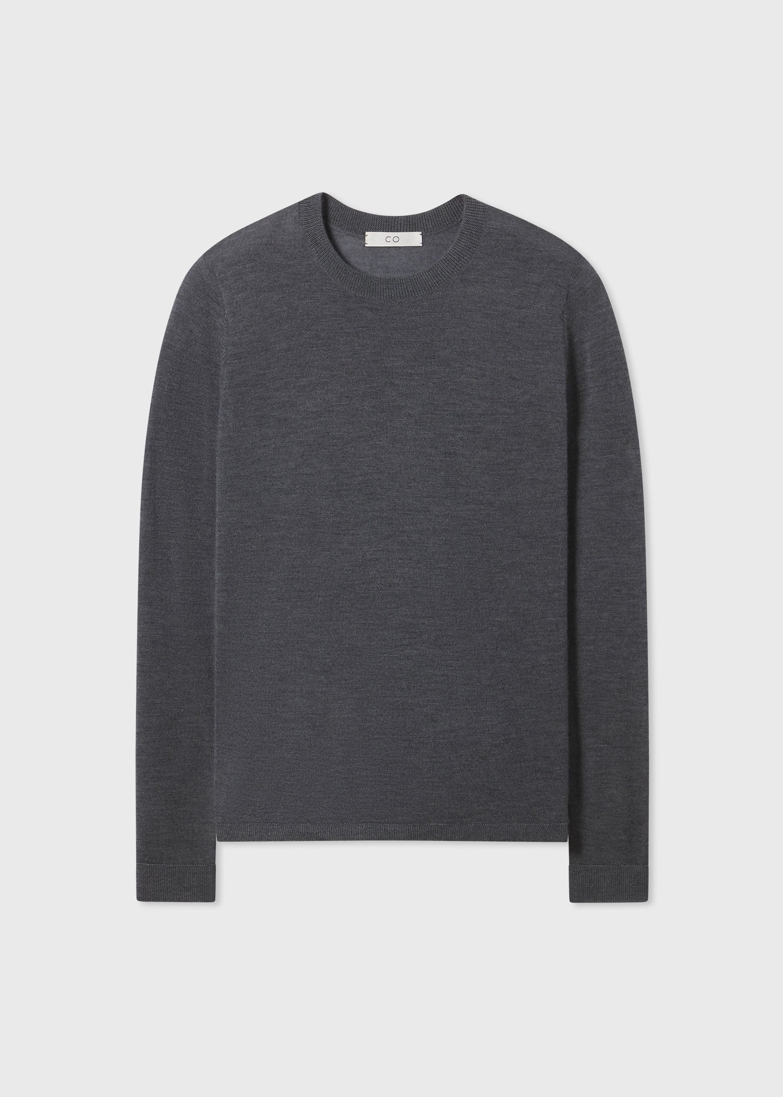 Long Sleeve Crew Neck Tee in Fine Cashmere - Grey - CO Collections