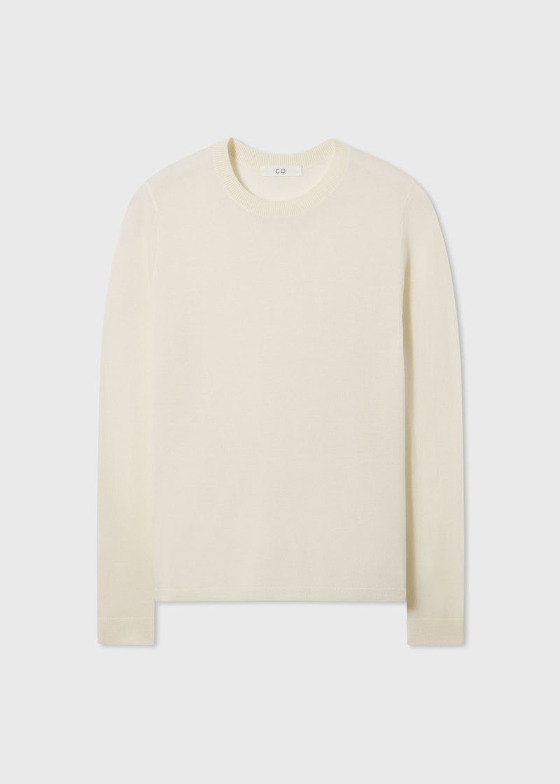 Long Sleeve Crew Sweater in Fine Cashmere - Ivory - CO