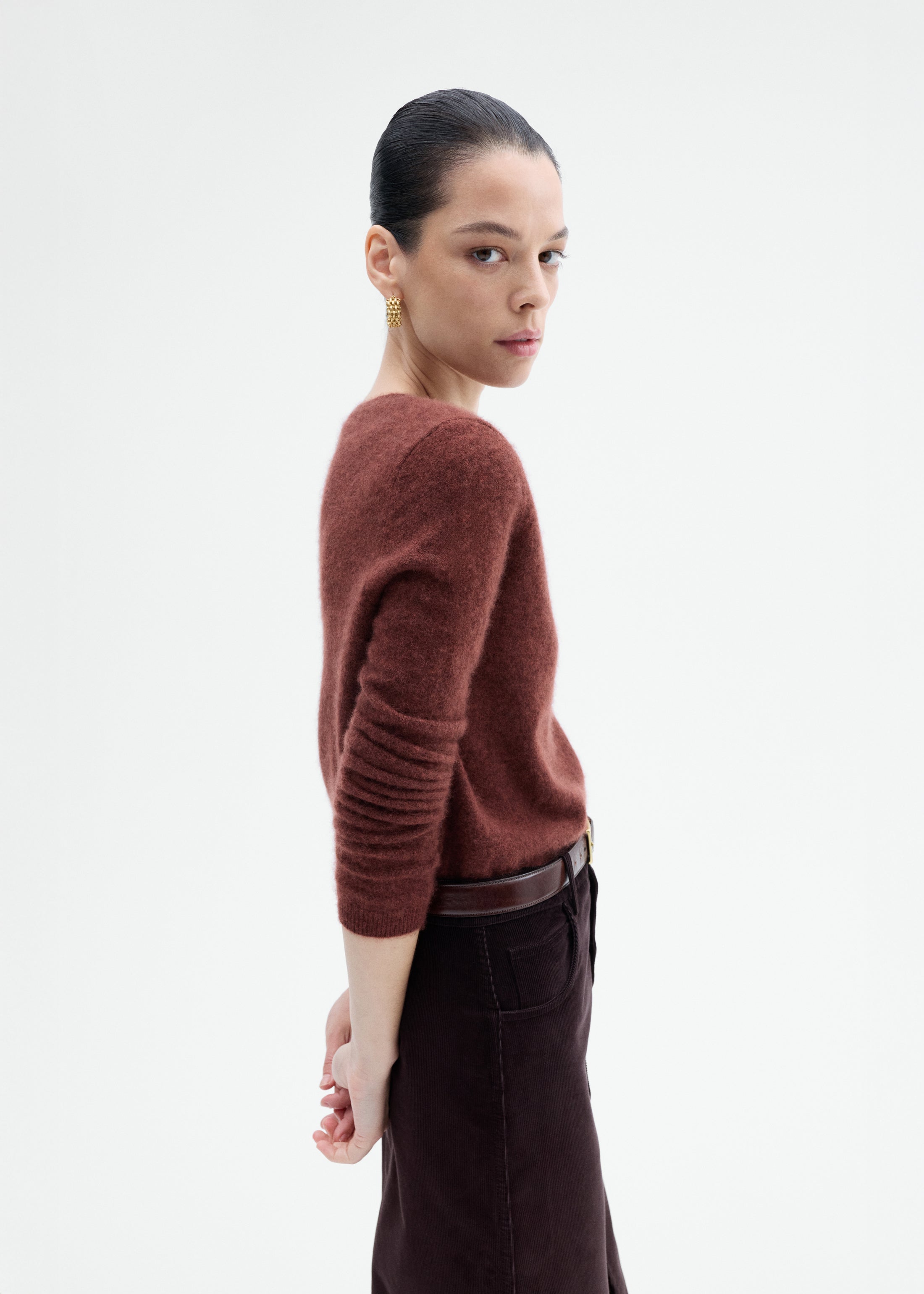 Long Sleeve Crew Sweater in Cashmere Silk - Brick
